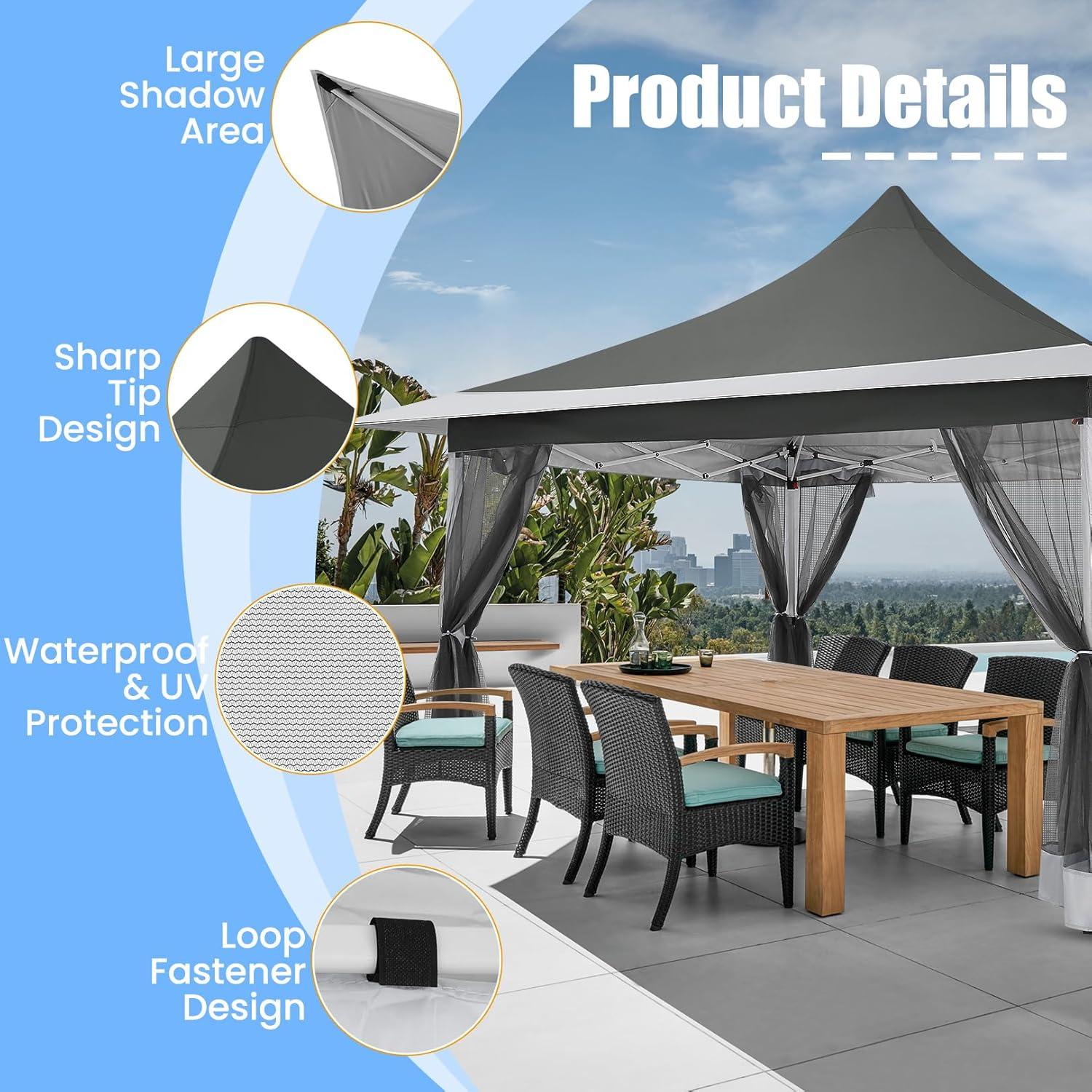 image:imageCOBIZI 11x11 Pop Up Gazebo OnePush Canopy Tent Carpas Para Patio Outdoor Canopy Shelter with Double Roof Ventiation 121 Square Feet of Shade for Lawn Garden Backyard and Deck Gray Upgraded 20Darkgrey