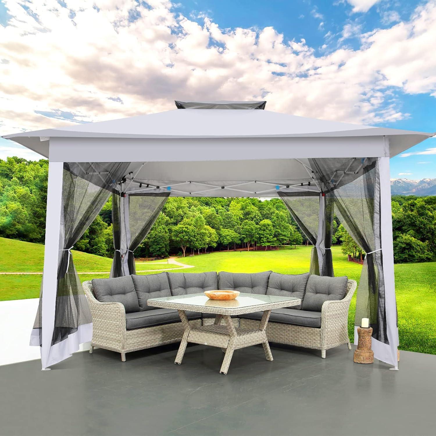image:imageCOBIZI 11x11 Pop Up Gazebo OnePush Canopy Tent Carpas Para Patio Outdoor Canopy Shelter with Double Roof Ventiation 121 Square Feet of Shade for Lawn Garden Backyard and Deck Gray Upgraded 20DimDim