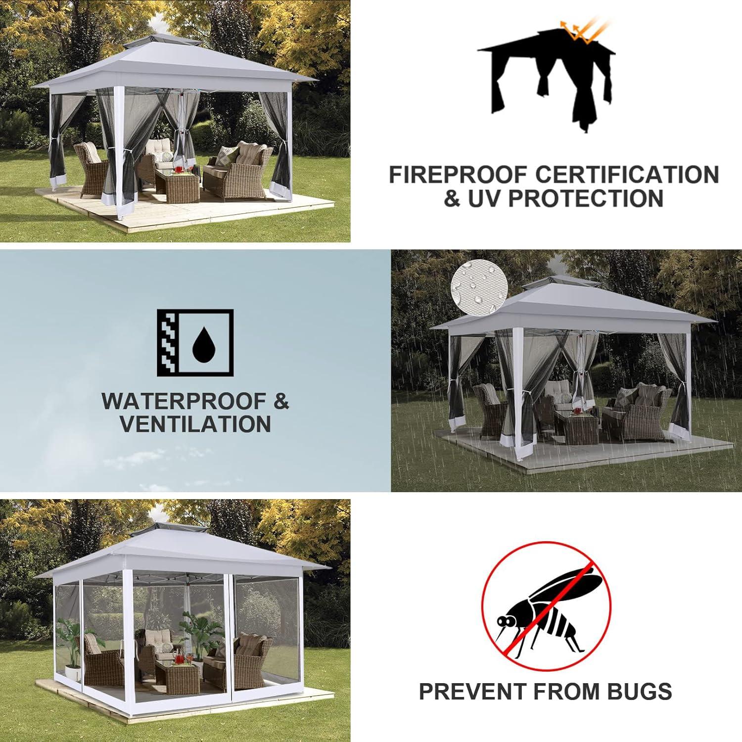image:imageCOBIZI 11x11 Pop Up Gazebo OnePush Canopy Tent Carpas Para Patio Outdoor Canopy Shelter with Double Roof Ventiation 121 Square Feet of Shade for Lawn Garden Backyard and Deck Gray Upgraded 20DimDim