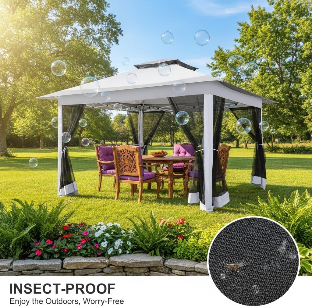 image:imageCOBIZI 11x11 Pop Up Gazebo OnePush Canopy Tent Carpas Para Patio Outdoor Canopy Shelter with Double Roof Ventiation 121 Square Feet of Shade for Lawn Garden Backyard and Deck Gray Upgraded 20GrayUpgrade