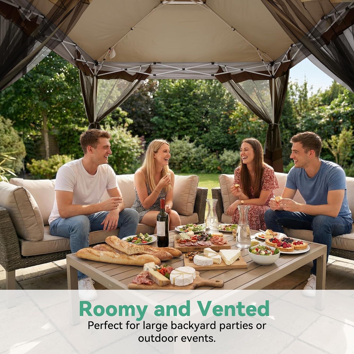 image:imageCOBIZI 11x11 Pop Up Gazebo OnePush Canopy Tent Carpas Para Patio Outdoor Canopy Shelter with Double Roof Ventiation 121 Square Feet of Shade for Lawn Garden Backyard and Deck Gray Upgraded 20BrownUpgraded