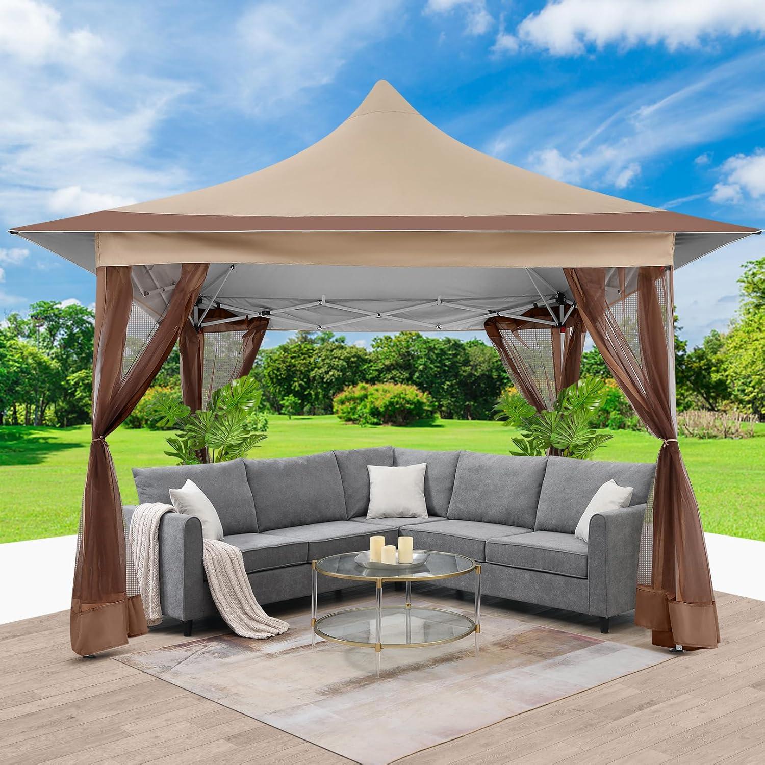 image:imageCOBIZI 11x11 Pop Up Gazebo OnePush Canopy Tent Carpas Para Patio Outdoor Canopy Shelter with Double Roof Ventiation 121 Square Feet of Shade for Lawn Garden Backyard and Deck Gray Upgraded 20Khaki