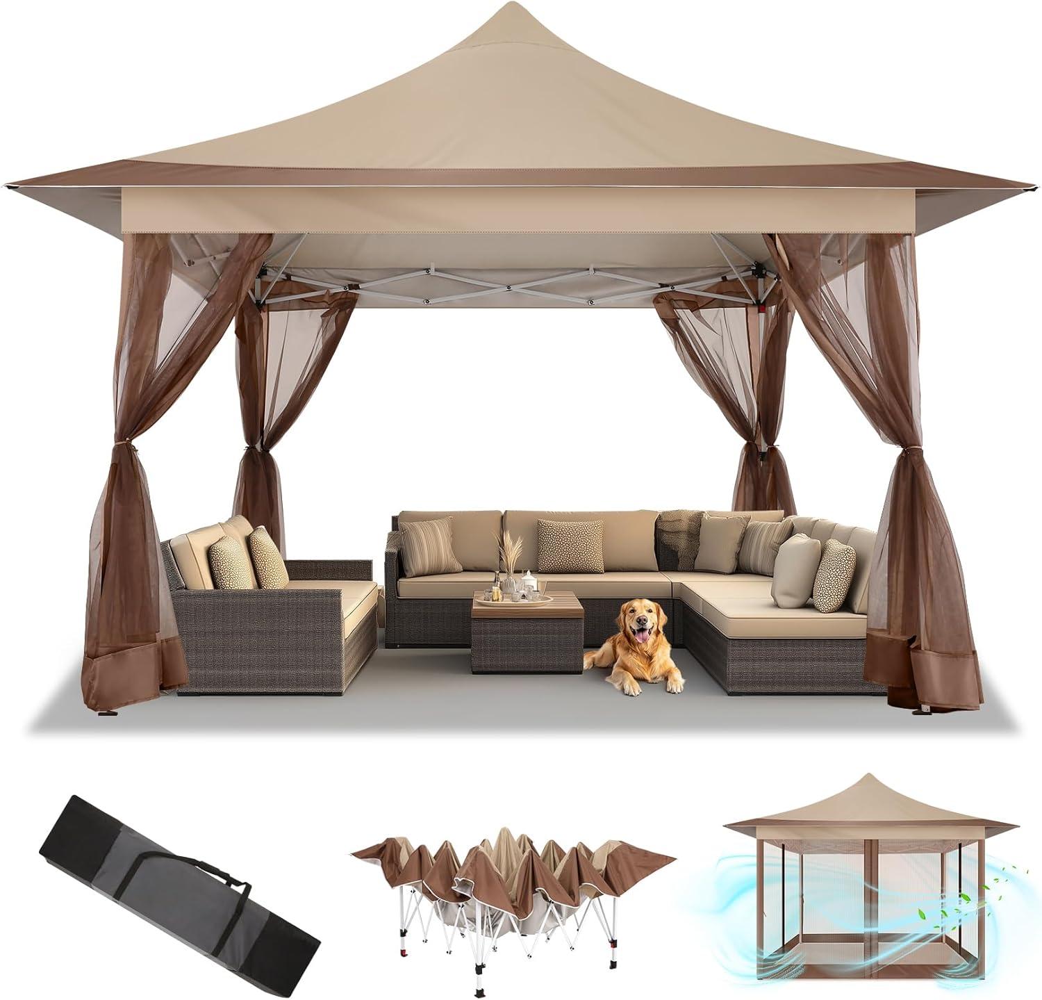 image:imageCOBIZI 12x12 Pop Up Gazebo Canopy Tent Easy Up Outdoor Gazebo Waterproof Upgrade Portable with Mosquito Nettings and Carry Bag for Patio Garden Lawn