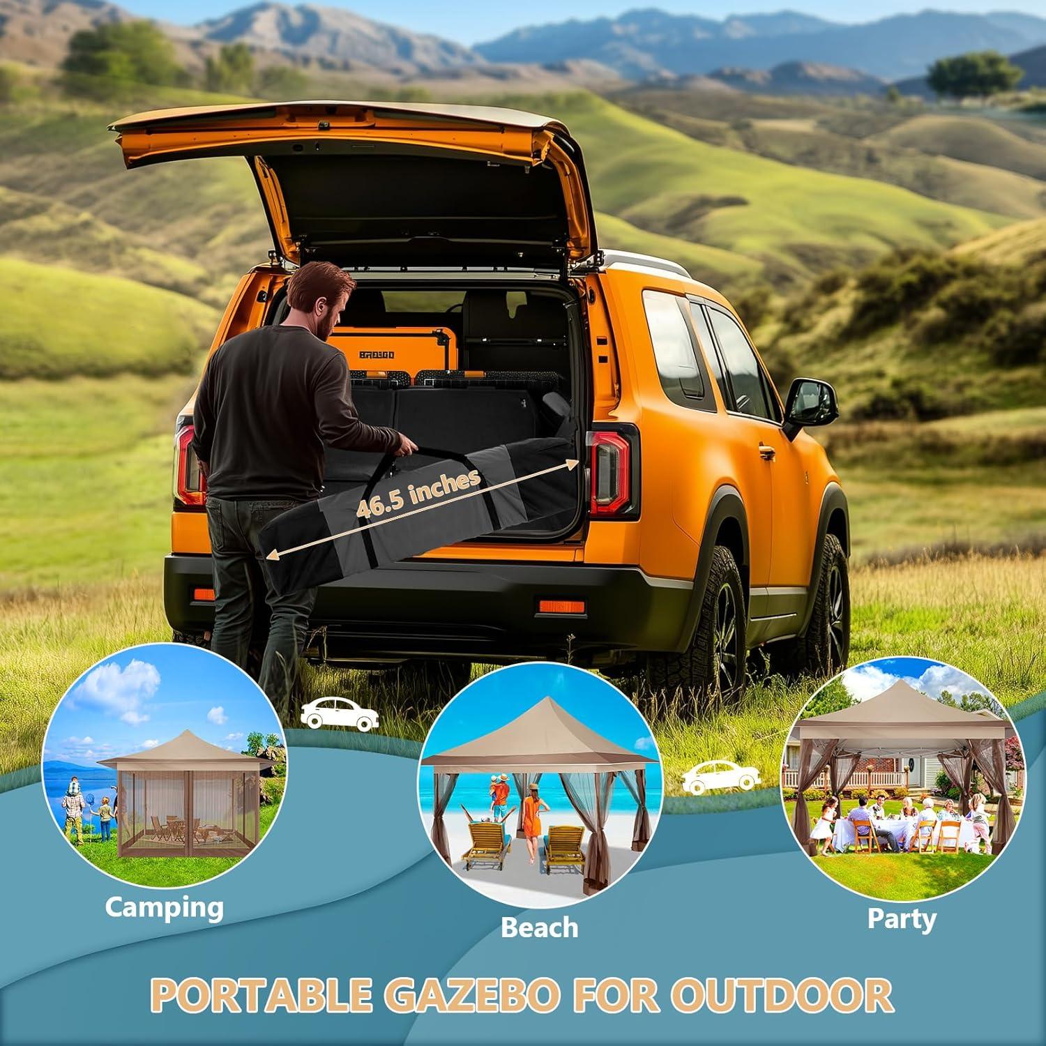 image:imageCOBIZI 12x12 Pop Up Gazebo Canopy Tent Easy Up Outdoor Gazebo Waterproof Upgrade Portable with Mosquito Nettings and Carry Bag for Patio Garden Lawn