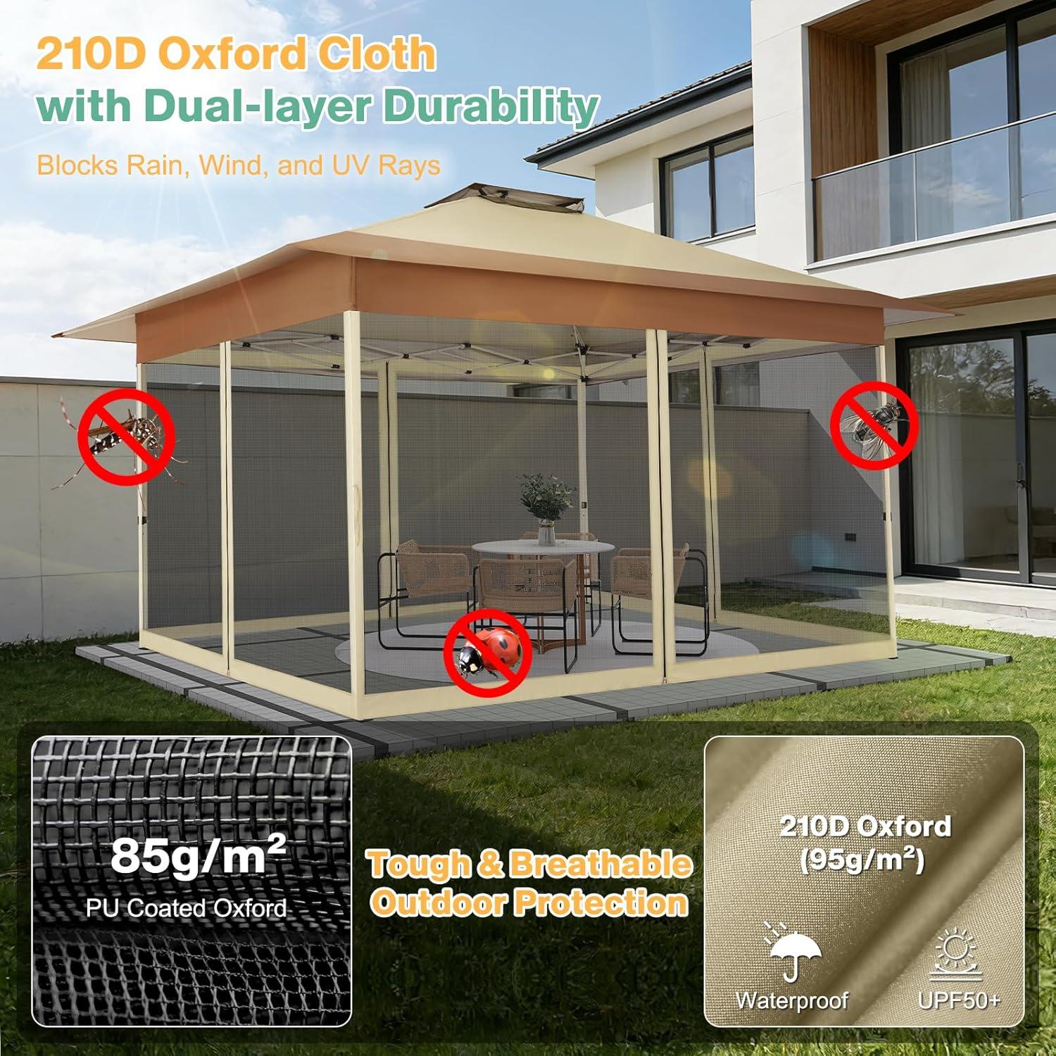 image:imageCOBIZI 12x12 Pop Up Gazebo On Clearance Upgrade Easy Up Metal Outdoor Canopy Waterproof Portable Gazebo with Mosquito Nettings 4 Ropes 8 Stakes and Carry Bag for Patio GardenLight GrayKhaki