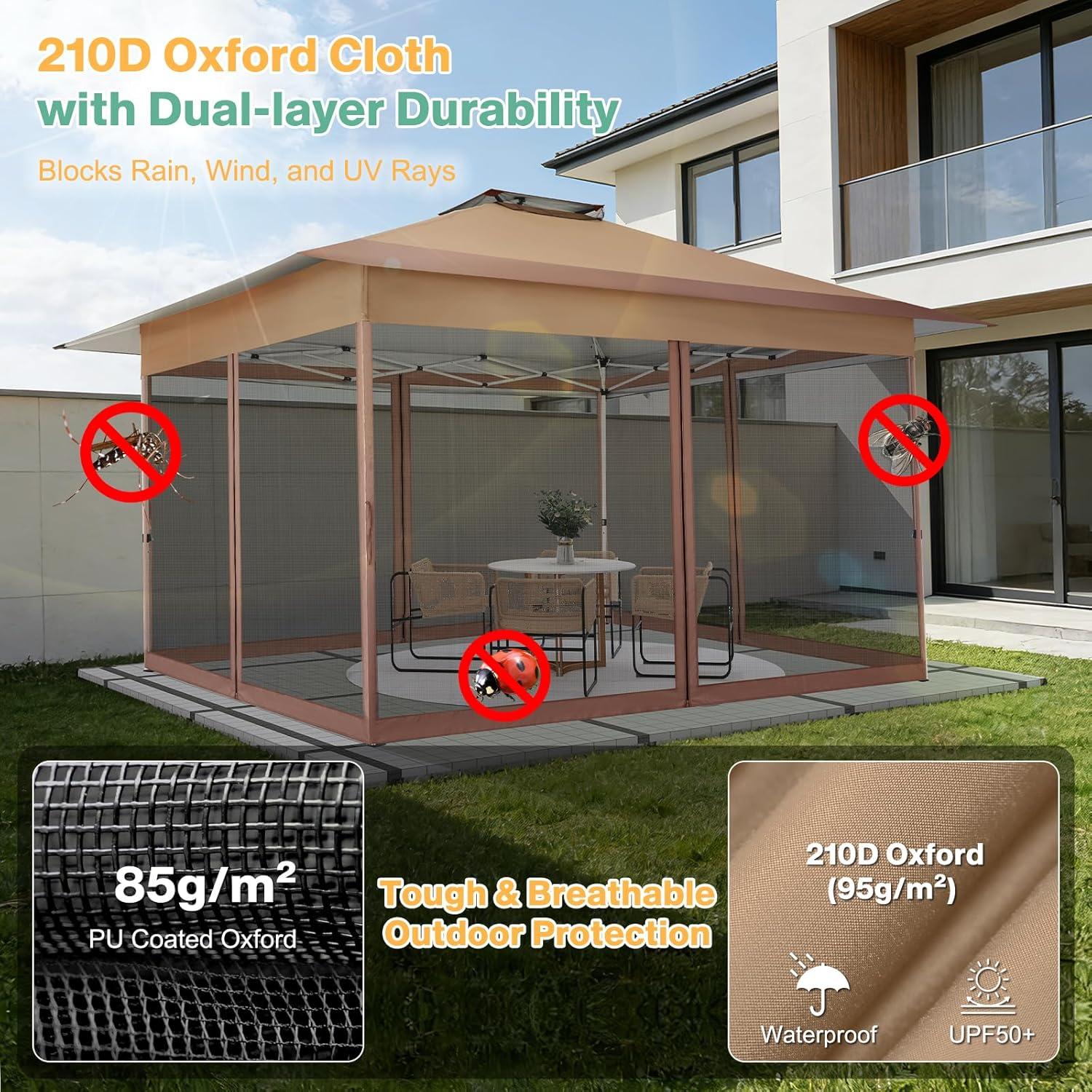 image:imageCOBIZI 12x12 Pop Up Gazebo On Clearance Upgrade Easy Up Metal Outdoor Canopy Waterproof Portable Gazebo with Mosquito Nettings 4 Ropes 8 Stakes and Carry Bag for Patio GardenLight GrayCoffee