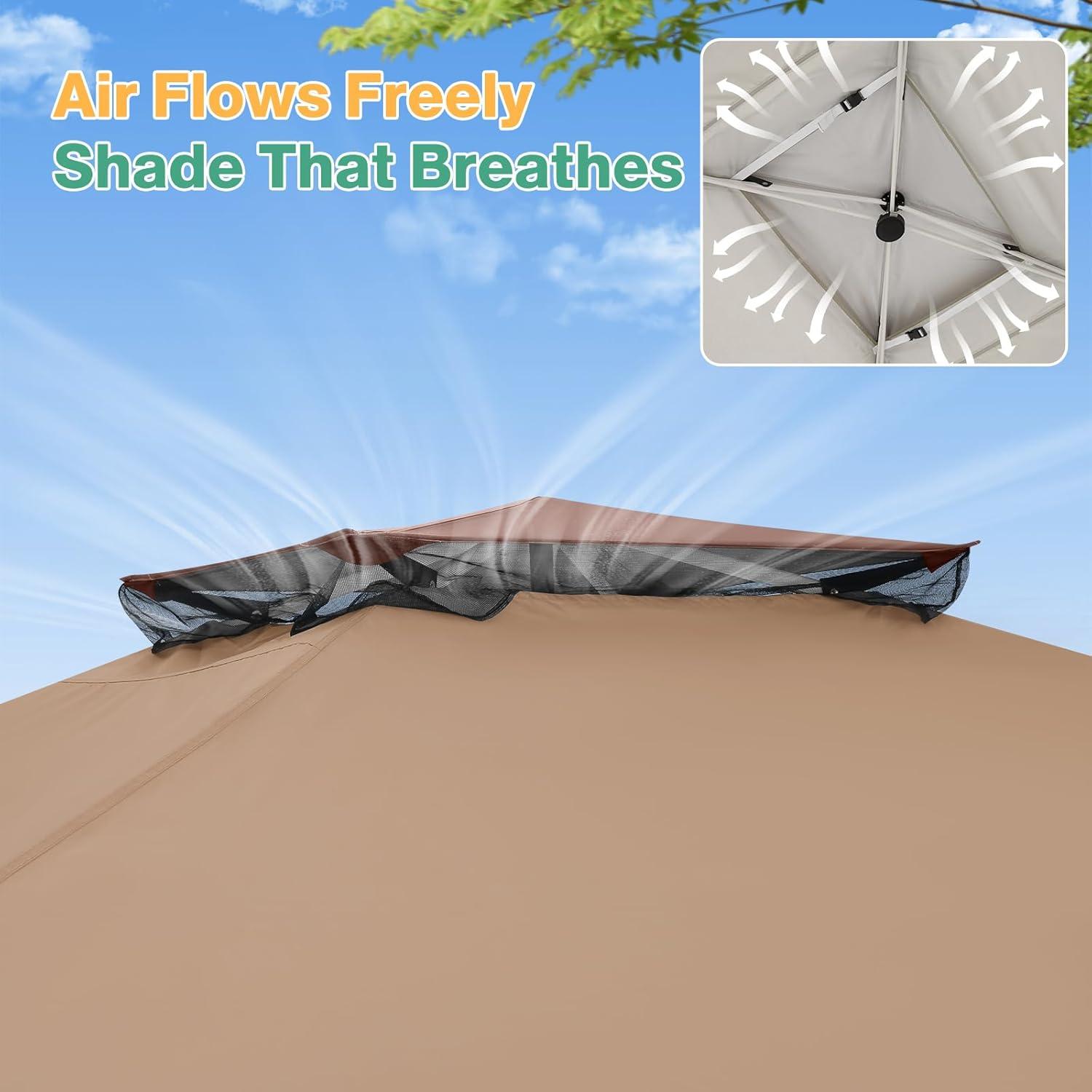 image:imageCOBIZI 12x12 Pop Up Gazebo On Clearance Upgrade Easy Up Metal Outdoor Canopy Waterproof Portable Gazebo with Mosquito Nettings 4 Ropes 8 Stakes and Carry Bag for Patio GardenLight GrayCoffee