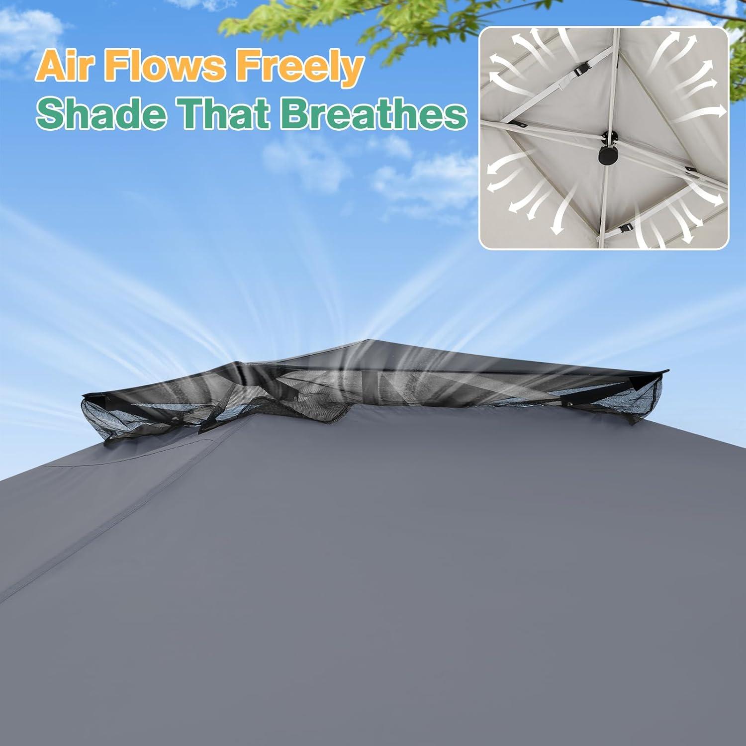 image:imageCOBIZI 12x12 Pop Up Gazebo On Clearance Upgrade Easy Up Metal Outdoor Canopy Waterproof Portable Gazebo with Mosquito Nettings 4 Ropes 8 Stakes and Carry Bag for Patio GardenLight GrayDark Gray