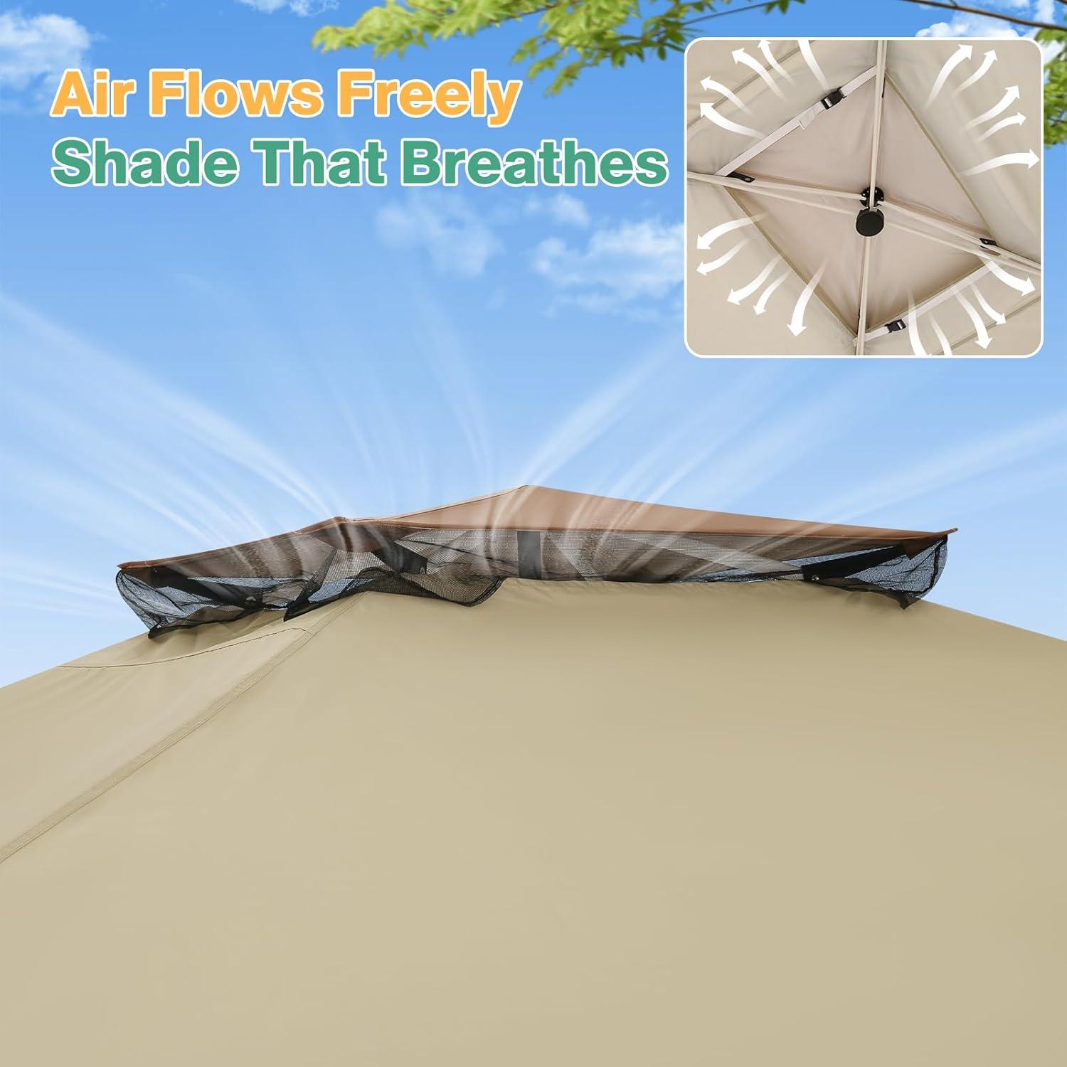 image:imageCOBIZI 12x12 Pop Up Gazebo On Clearance Upgrade Easy Up Metal Outdoor Canopy Waterproof Portable Gazebo with Mosquito Nettings 4 Ropes 8 Stakes and Carry Bag for Patio GardenLight GrayKhaki