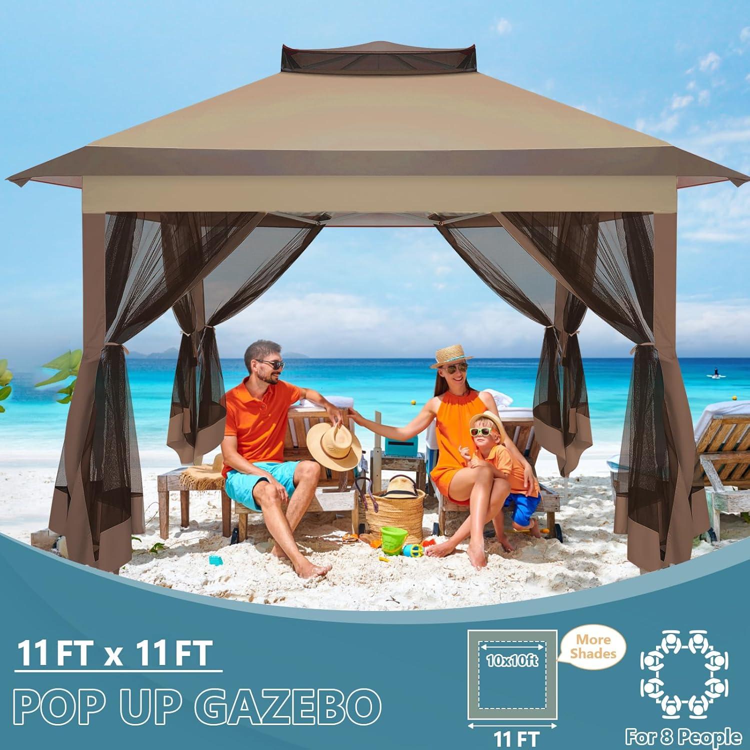 image:imageCOBIZI 12x12 Pop Up Gazebo On Clearance Upgrade Easy Up Metal Outdoor Canopy Waterproof Portable Gazebo with Mosquito Nettings 4 Ropes 8 Stakes and Carry Bag for Patio GardenLight GrayCoffeeUPF50