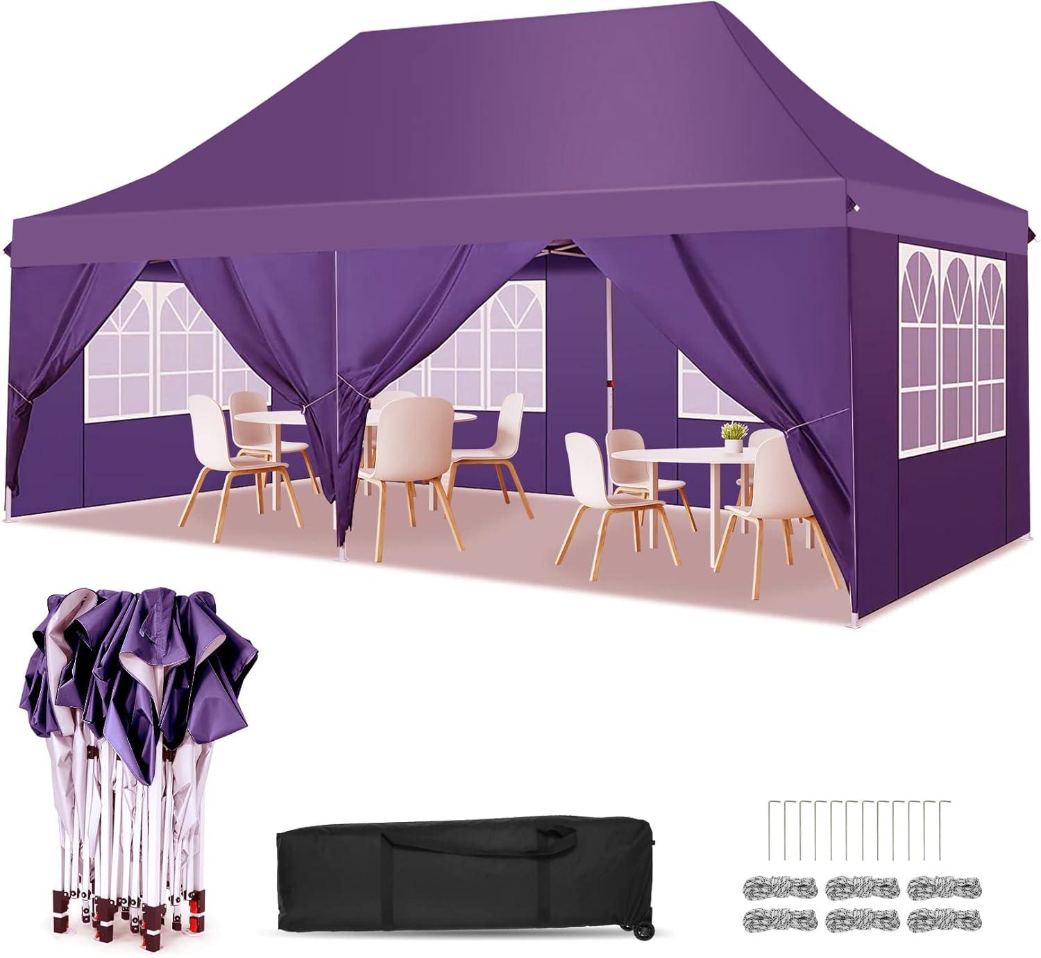 image:imageCOBIZI 12x12 Pop Up Gazebo On Clearance Upgrade Easy Up Metal Outdoor Canopy Waterproof Portable Gazebo with Mosquito Nettings 4 Ropes 8 Stakes and Carry Bag for Patio GardenLight GrayPurple