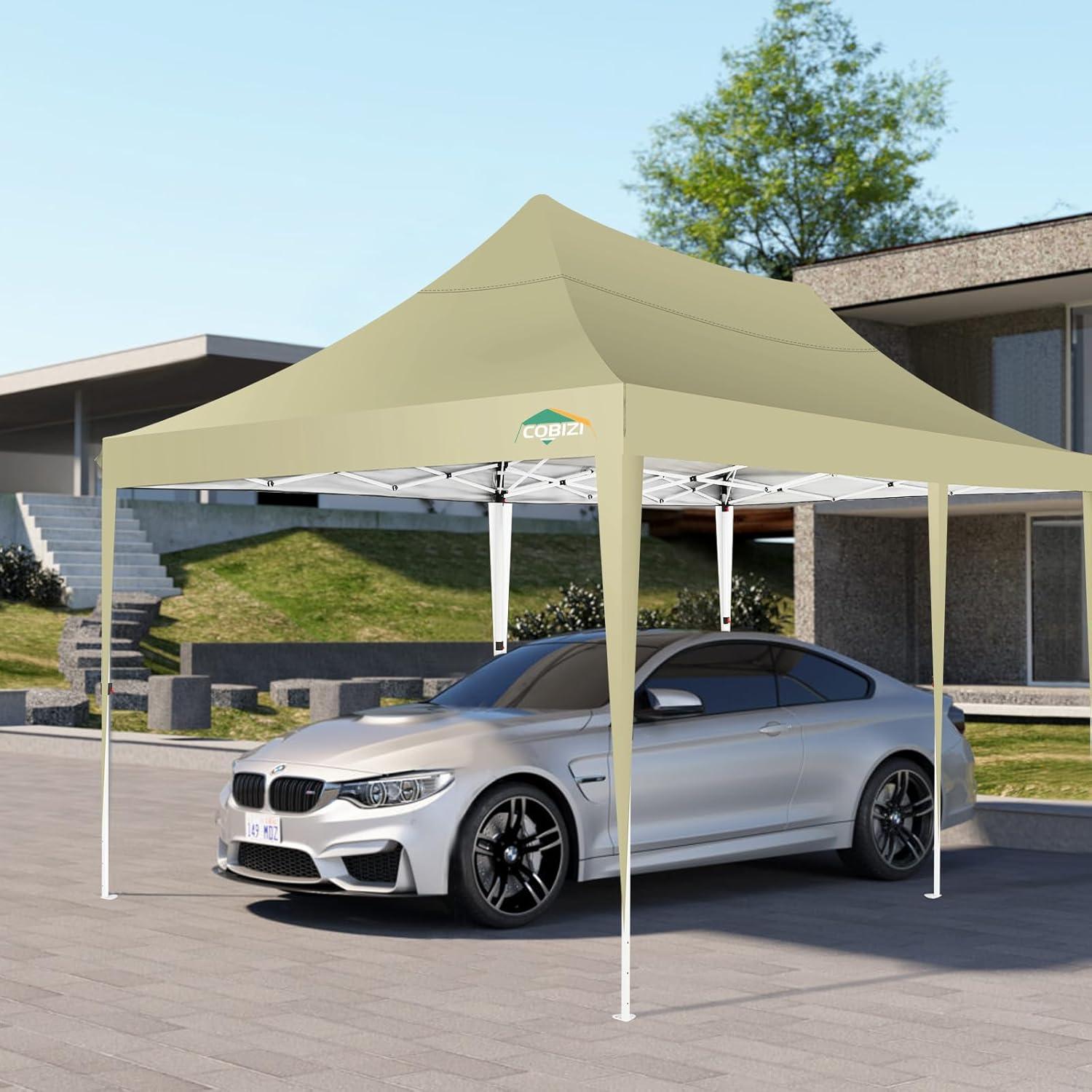 image:imageCOBIZI 12x12 Pop Up Gazebo On Clearance Upgrade Easy Up Metal Outdoor Canopy Waterproof Portable Gazebo with Mosquito Nettings 4 Ropes 8 Stakes and Carry Bag for Patio GardenLight GrayKhaki