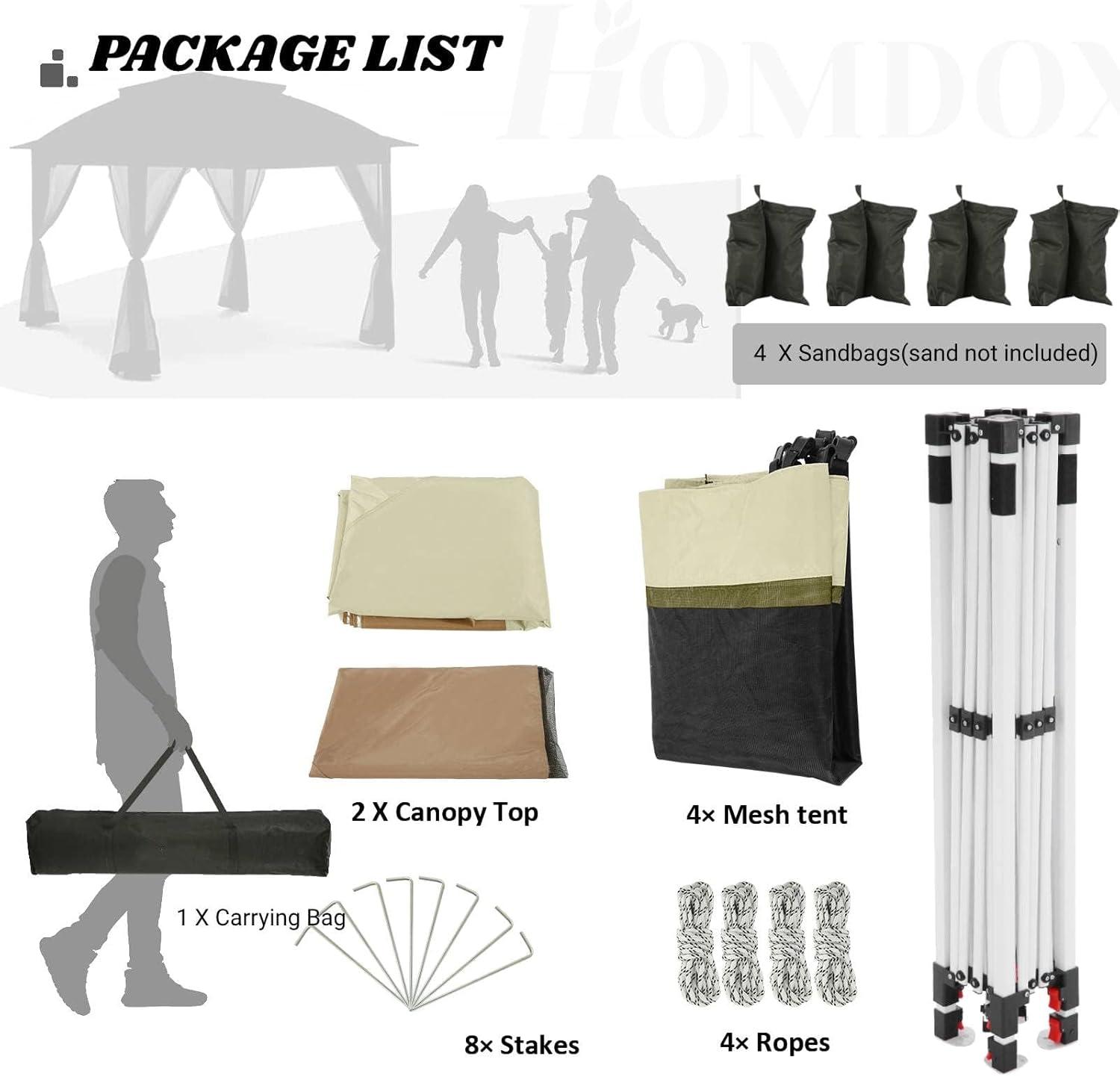 image:imageCOBIZI 12x12 Pop Up Gazebo On Clearance Upgrade Easy Up Metal Outdoor Canopy Waterproof Portable Gazebo with Mosquito Nettings 4 Ropes 8 Stakes and Carry Bag for Patio GardenLight GrayKhaki