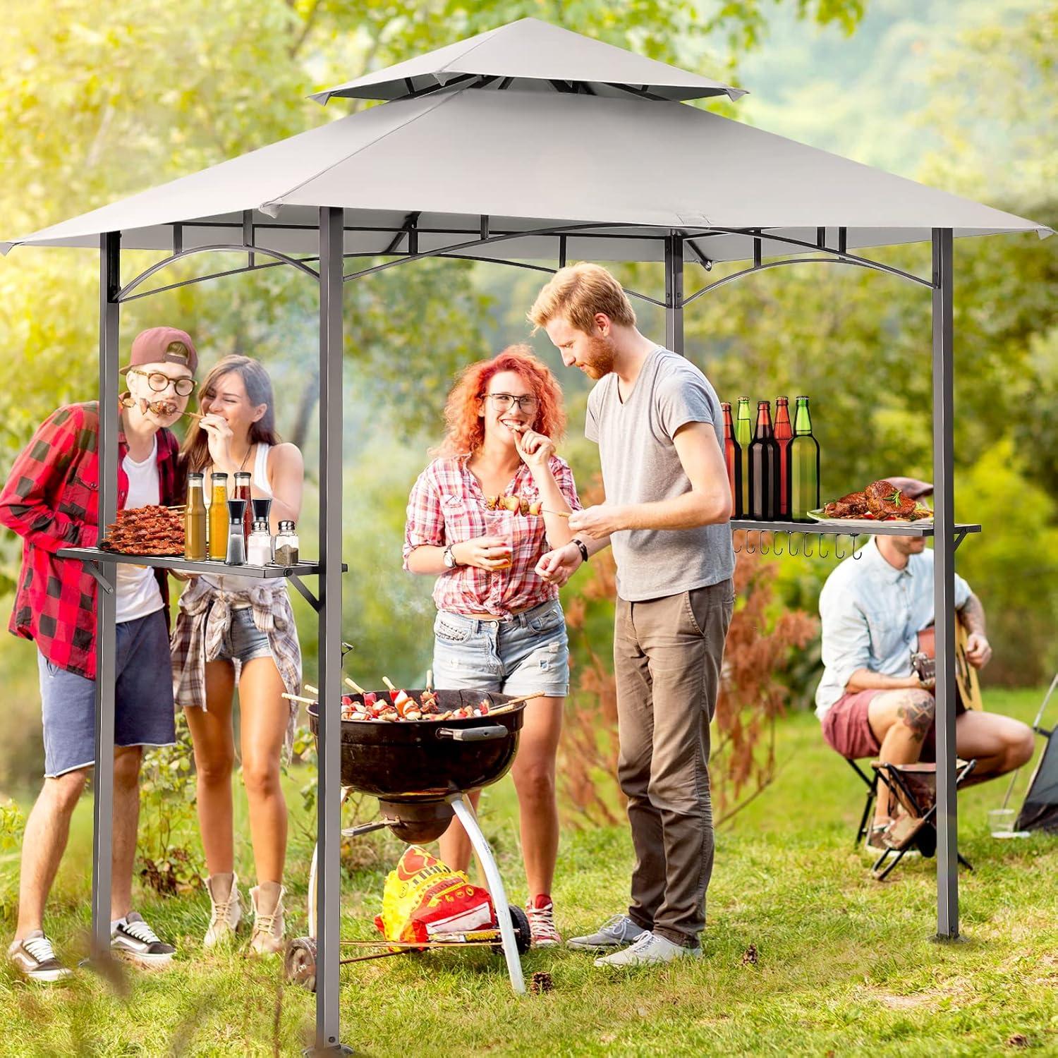 image:imageCOBIZI 12x12 Pop Up Gazebo On Clearance Upgrade Easy Up Metal Outdoor Canopy Waterproof Portable Gazebo with Mosquito Nettings 4 Ropes 8 Stakes and Carry Bag for Patio GardenLight GrayGray