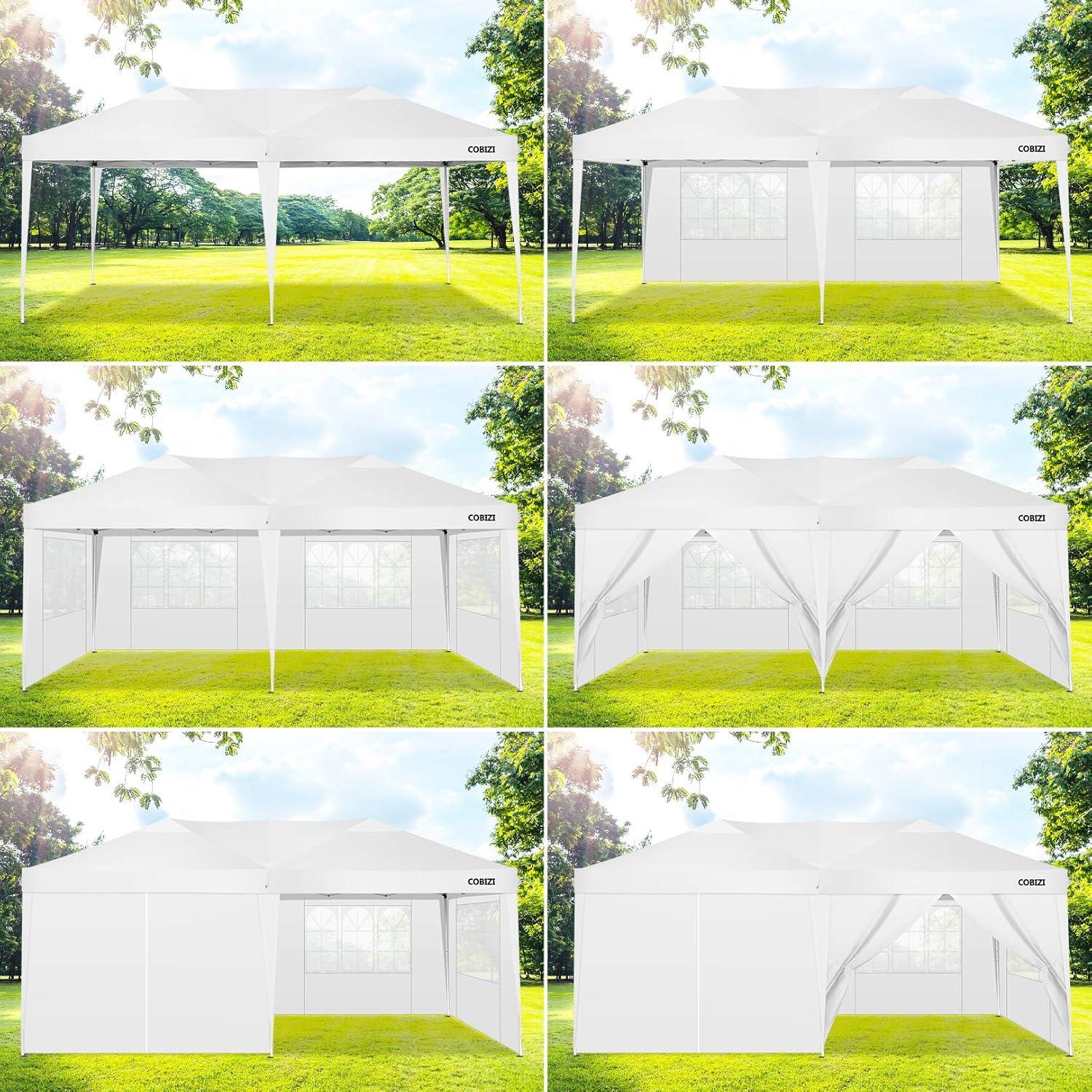 image:imageCOBIZI 12x12 Pop Up Gazebo On Clearance Upgrade Easy Up Metal Outdoor Canopy Waterproof Portable Gazebo with Mosquito Nettings 4 Ropes 8 Stakes and Carry Bag for Patio GardenLight GrayBlue