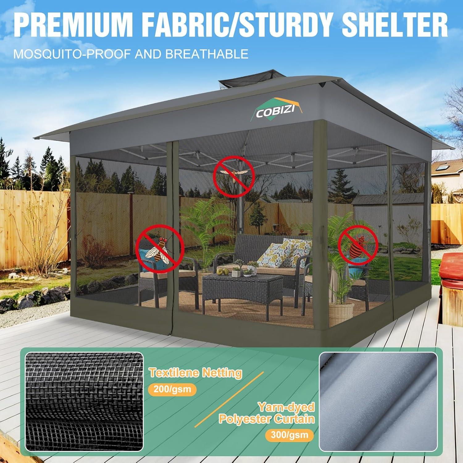 image:imageCOBIZI 12x12 Pop Up Gazebo On Clearance Upgrade Easy Up Metal Outdoor Canopy Waterproof Portable Gazebo with Mosquito Nettings 4 Ropes 8 Stakes and Carry Bag for Patio GardenLight GrayDark GrayUPF50
