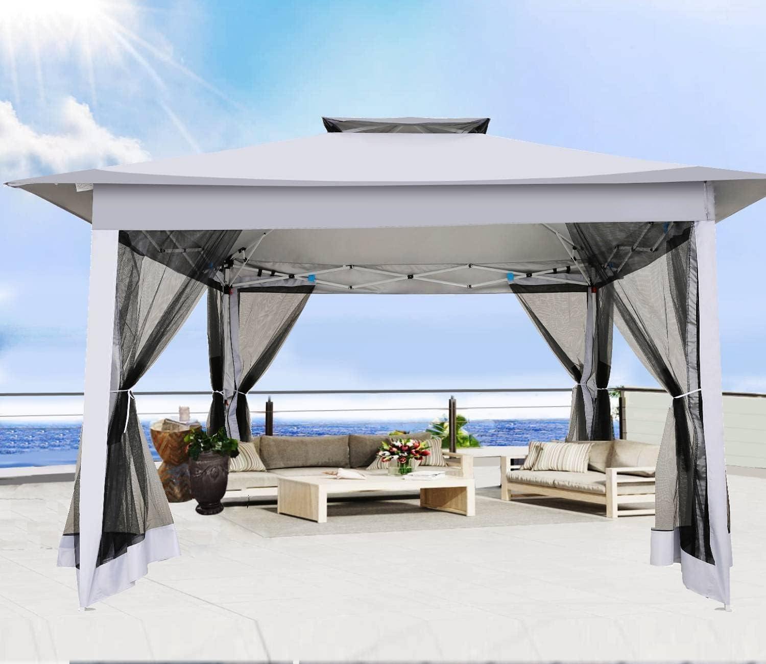 image:imageCOBIZI 12x12 Pop Up Gazebo On Clearance Upgrade Easy Up Metal Outdoor Canopy Waterproof Portable Gazebo with Mosquito Nettings 4 Ropes 8 Stakes and Carry Bag for Patio GardenLight GrayLight Gray