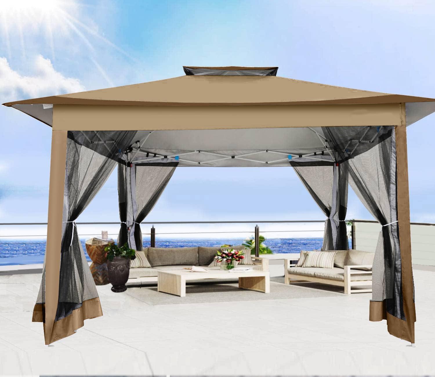 image:imageCOBIZI 12x12 Pop Up Gazebo On Clearance Upgrade Easy Up Metal Outdoor Canopy Waterproof Portable Gazebo with Mosquito Nettings 4 Ropes 8 Stakes and Carry Bag for Patio GardenLight GrayCoffee