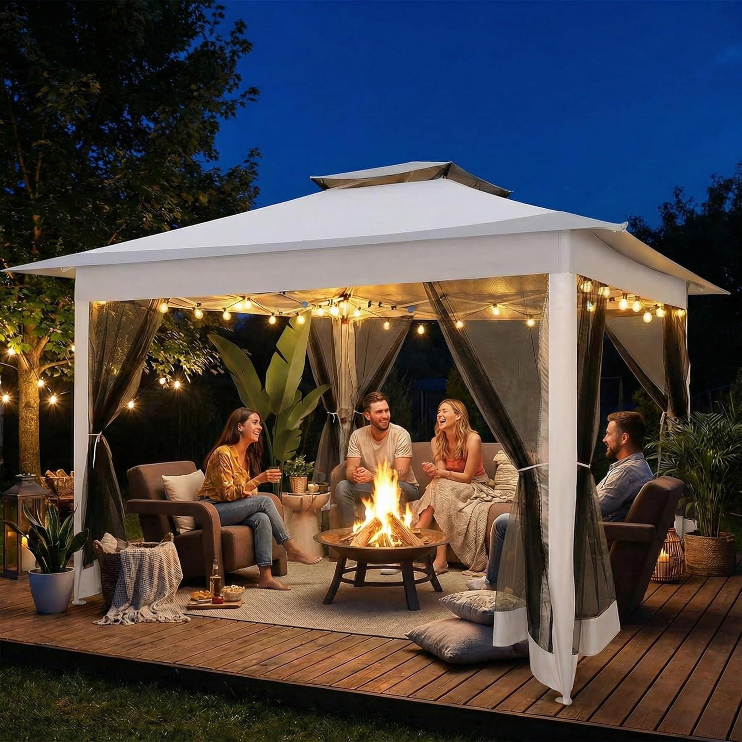 image:imageCOBIZI 12x12 Pop Up Gazebo On Clearance Upgrade Easy Up Metal Outdoor Canopy Waterproof Portable Gazebo with Mosquito Nettings 4 Ropes 8 Stakes and Carry Bag for Patio GardenLight GrayLight GrayUPF50
