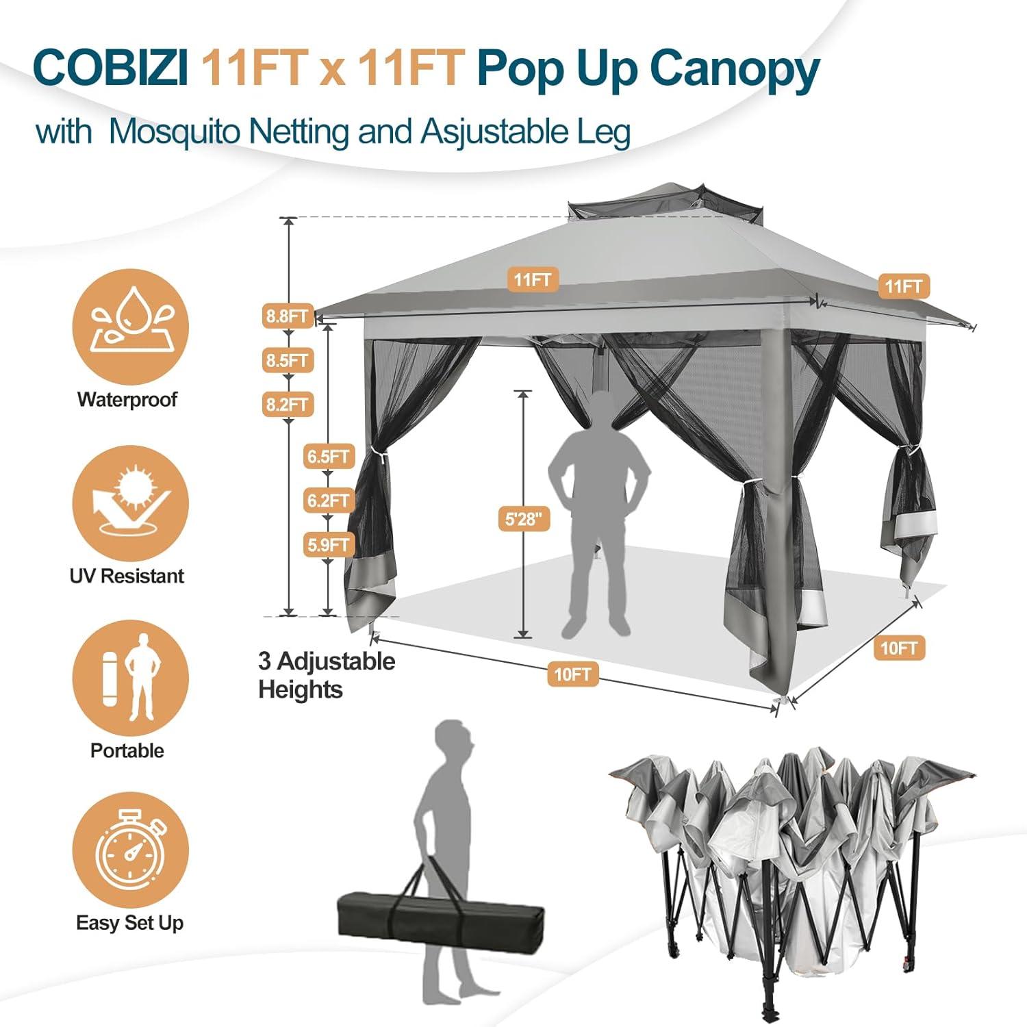 image:imageCOBIZI 12x12 Pop Up Gazebo On Clearance Upgrade Easy Up Metal Outdoor Canopy Waterproof Portable Gazebo with Mosquito Nettings 4 Ropes 8 Stakes and Carry Bag for Patio GardenLight GrayDark GrayUPF50