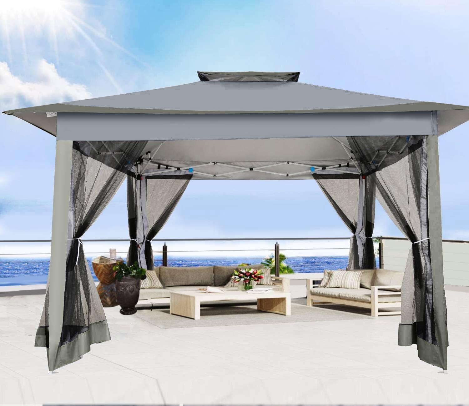 image:imageCOBIZI 12x12 Pop Up Gazebo On Clearance Upgrade Easy Up Metal Outdoor Canopy Waterproof Portable Gazebo with Mosquito Nettings 4 Ropes 8 Stakes and Carry Bag for Patio GardenLight GrayDark Gray
