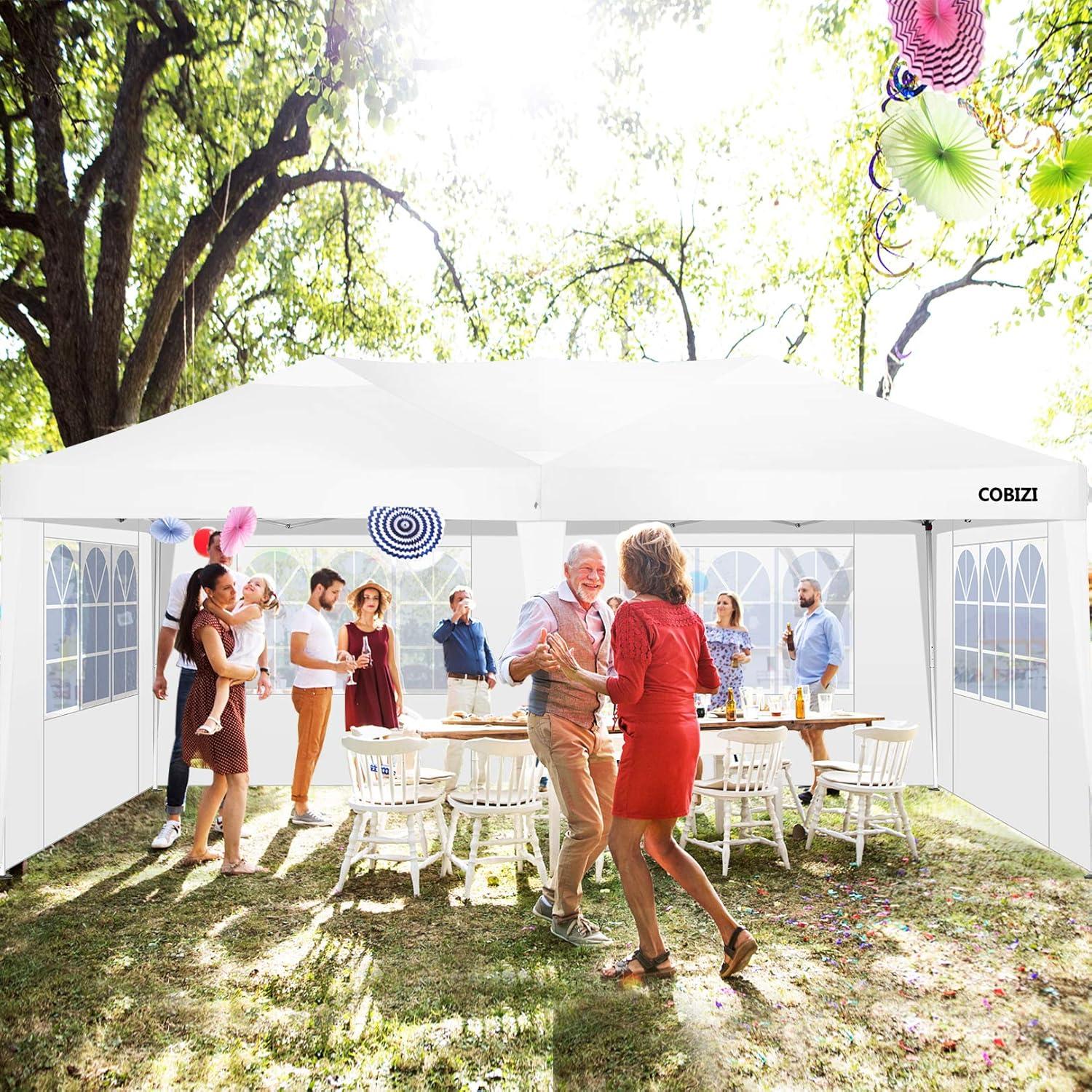 image:imageCOBIZI 12x12 Pop Up Gazebo On Clearance Upgrade Easy Up Metal Outdoor Canopy Waterproof Portable Gazebo with Mosquito Nettings 4 Ropes 8 Stakes and Carry Bag for Patio GardenLight GrayBlue
