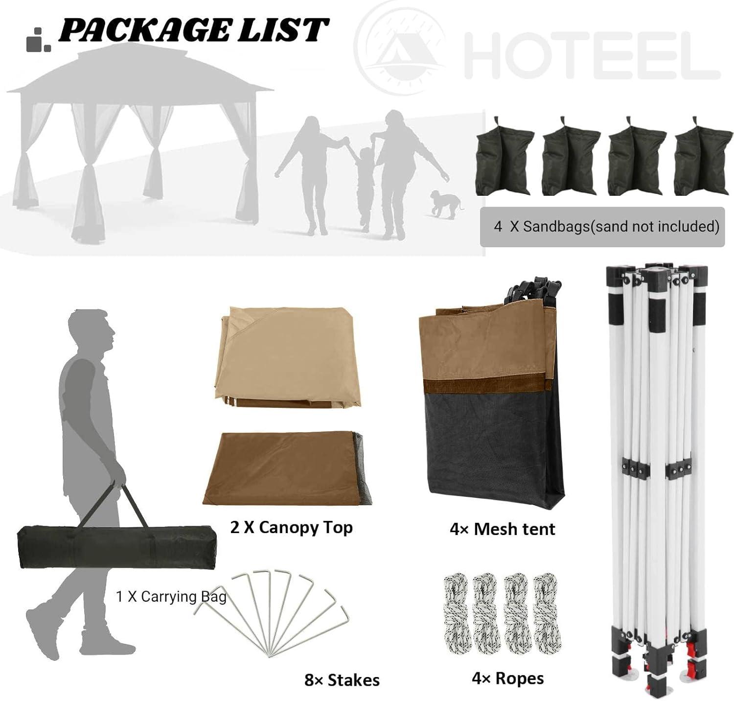 image:imageCOBIZI 12x12 Pop Up Gazebo On Clearance Upgrade Easy Up Metal Outdoor Canopy Waterproof Portable Gazebo with Mosquito Nettings 4 Ropes 8 Stakes and Carry Bag for Patio GardenLight GrayCoffee