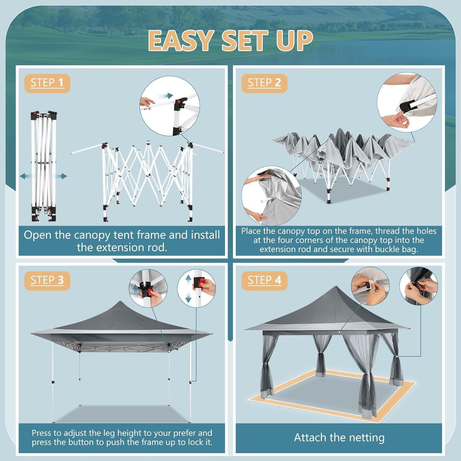 image:imageCOBIZI 12x12 Pop Up Gazebo On Clearance Upgrade Easy Up Metal Outdoor Canopy Waterproof Portable Gazebo with Mosquito Nettings 4 Ropes 8 Stakes and Carry Bag for Patio GardenLight GrayDark Gray3 Year Warranty