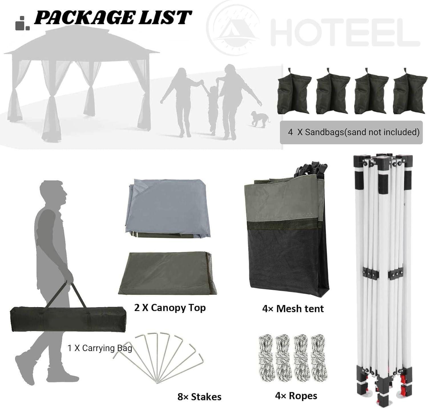image:imageCOBIZI 12x12 Pop Up Gazebo On Clearance Upgrade Easy Up Metal Outdoor Canopy Waterproof Portable Gazebo with Mosquito Nettings 4 Ropes 8 Stakes and Carry Bag for Patio GardenLight GrayDark Gray