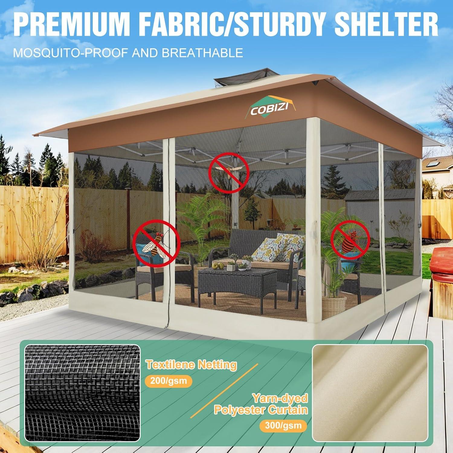 image:imageCOBIZI 12x12 Pop Up Gazebo On Clearance Upgrade Easy Up Metal Outdoor Canopy Waterproof Portable Gazebo with Mosquito Nettings 4 Ropes 8 Stakes and Carry Bag for Patio GardenLight GrayKhakiUPF50