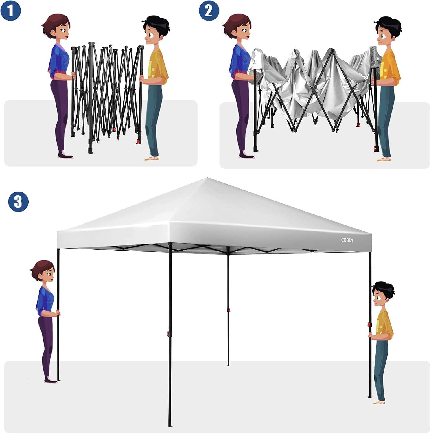 image:imageCOBIZI 12x12 Pop Up Gazebo On Clearance Upgrade Easy Up Metal Outdoor Canopy Waterproof Portable Gazebo with Mosquito Nettings 4 Ropes 8 Stakes and Carry Bag for Patio GardenLight Graysky