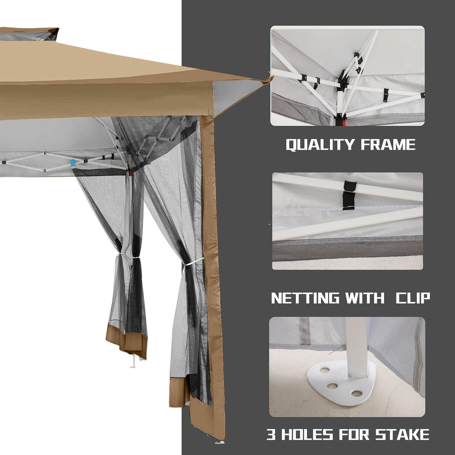 image:imageCOBIZI 12x12 Pop Up Gazebo On Clearance Upgrade Easy Up Metal Outdoor Canopy Waterproof Portable Gazebo with Mosquito Nettings 4 Ropes 8 Stakes and Carry Bag for Patio GardenLight GrayCoffee