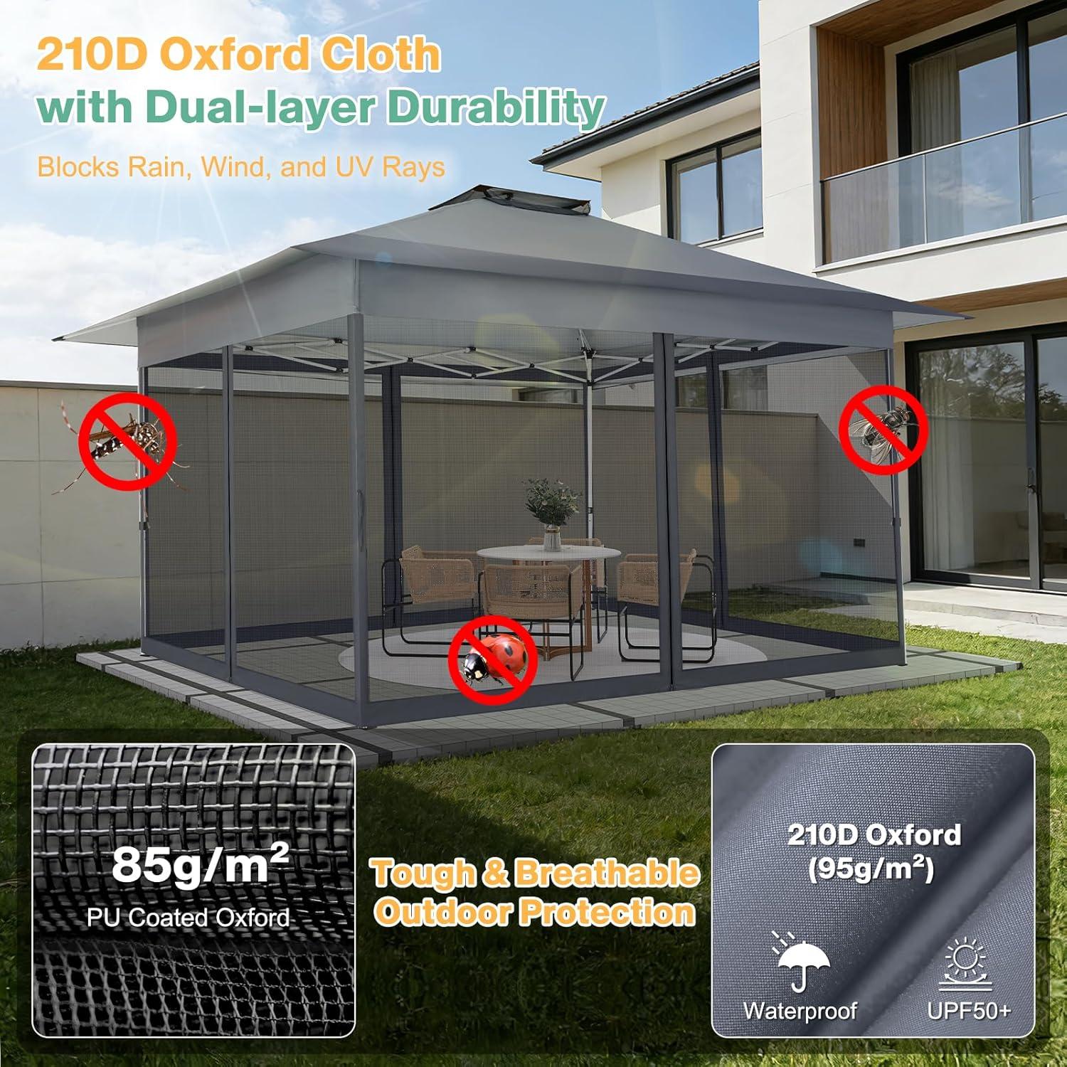 image:imageCOBIZI 12x12 Pop Up Gazebo On Clearance Upgrade Easy Up Metal Outdoor Canopy Waterproof Portable Gazebo with Mosquito Nettings 4 Ropes 8 Stakes and Carry Bag for Patio GardenLight GrayDark Gray