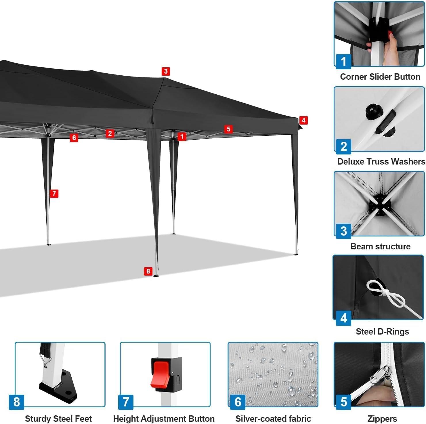 image:imageCOBIZI 12x12 Pop Up Gazebo On Clearance Upgrade Easy Up Metal Outdoor Canopy Waterproof Portable Gazebo with Mosquito Nettings 4 Ropes 8 Stakes and Carry Bag for Patio GardenLight GrayBlack
