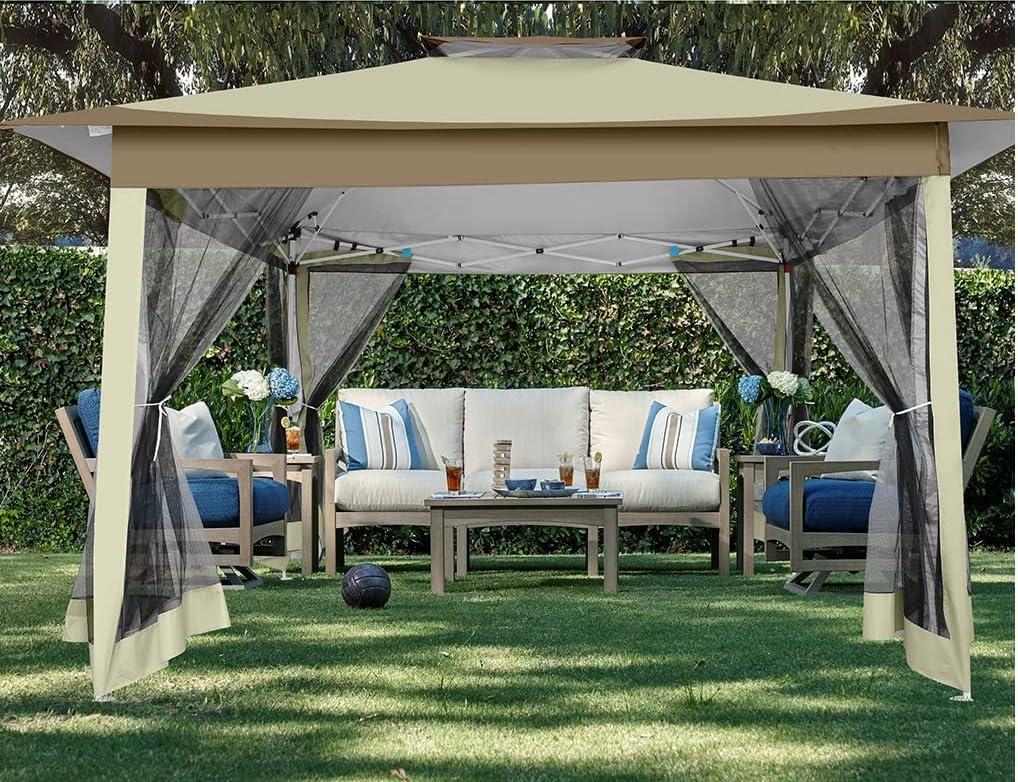 image:imageCOBIZI 12x12 Pop Up Gazebo On Clearance Upgrade Easy Up Metal Outdoor Canopy Waterproof Portable Gazebo with Mosquito Nettings 4 Ropes 8 Stakes and Carry Bag for Patio GardenLight GrayKhaki