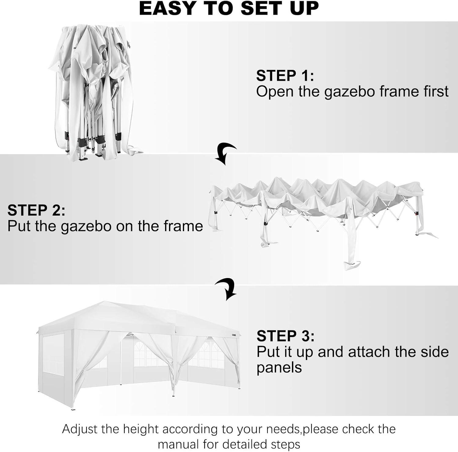 image:imageCOBIZI 12x12 Pop Up Gazebo On Clearance Upgrade Easy Up Metal Outdoor Canopy Waterproof Portable Gazebo with Mosquito Nettings 4 Ropes 8 Stakes and Carry Bag for Patio GardenLight GrayBlue
