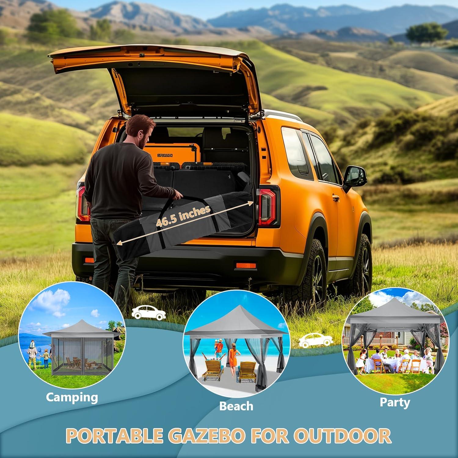 image:imageCOBIZI 12x12 Pop Up Gazebo On Clearance Canopy Tent Easy Up Outdoor Gazebo Waterproof Upgrade with Mosquito Nettings and Carry Bag for Patio Garden Lawn