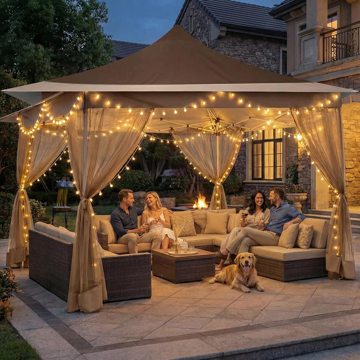 image:imageCOBIZI 12x12 Pop Up Gazebo On Clearance Canopy Tent Easy Up Outdoor Gazebo Waterproof Upgrade with Mosquito Nettings and Carry Bag for Patio Garden LawnBrown 3 Year Warranty