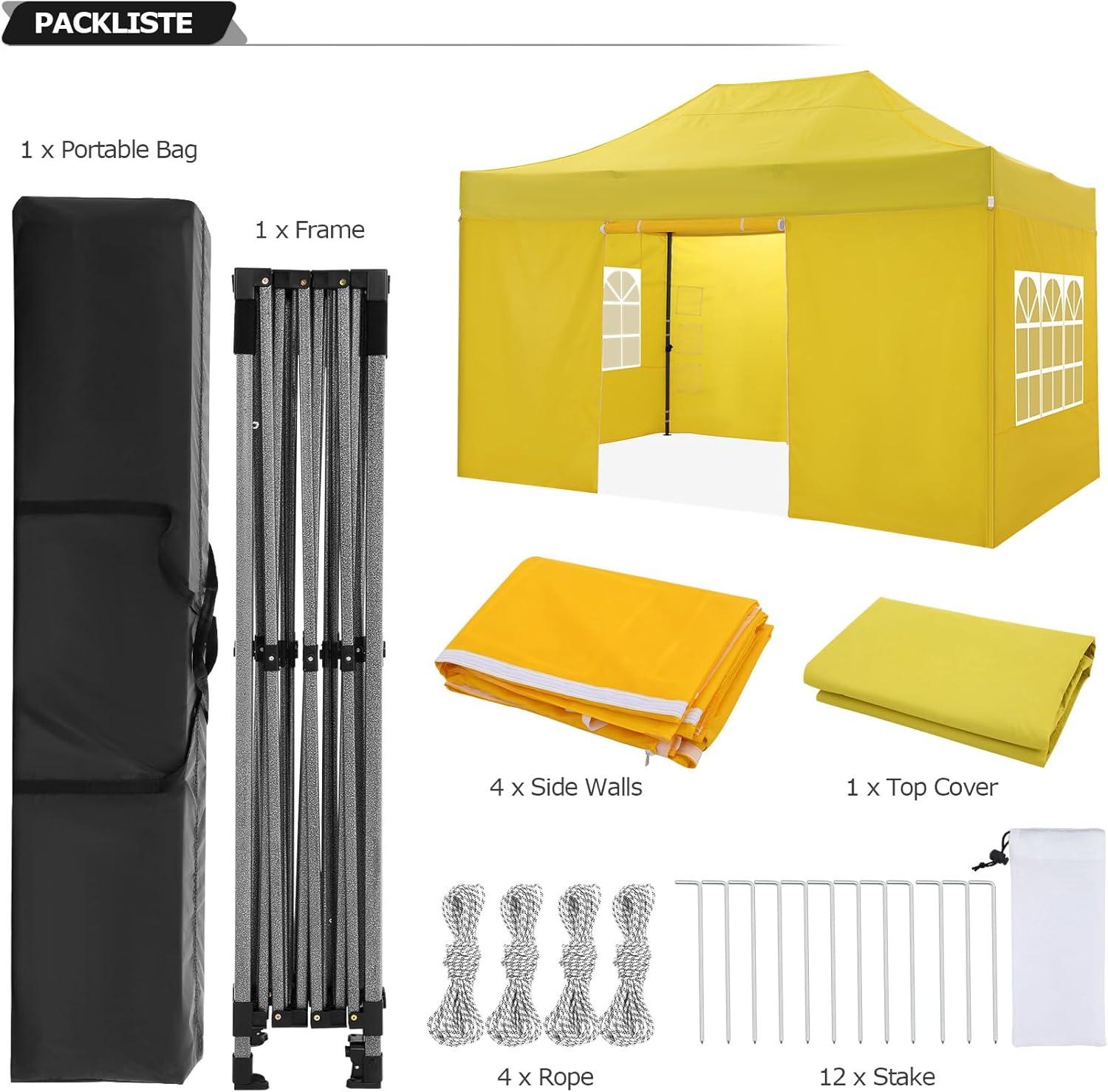 image:imageCOBIZI 12x12 Pop Up Gazebo On Clearance Canopy Tent Easy Up Outdoor Gazebo Waterproof Upgrade with Mosquito Nettings and Carry Bag for Patio Garden LawnYellow