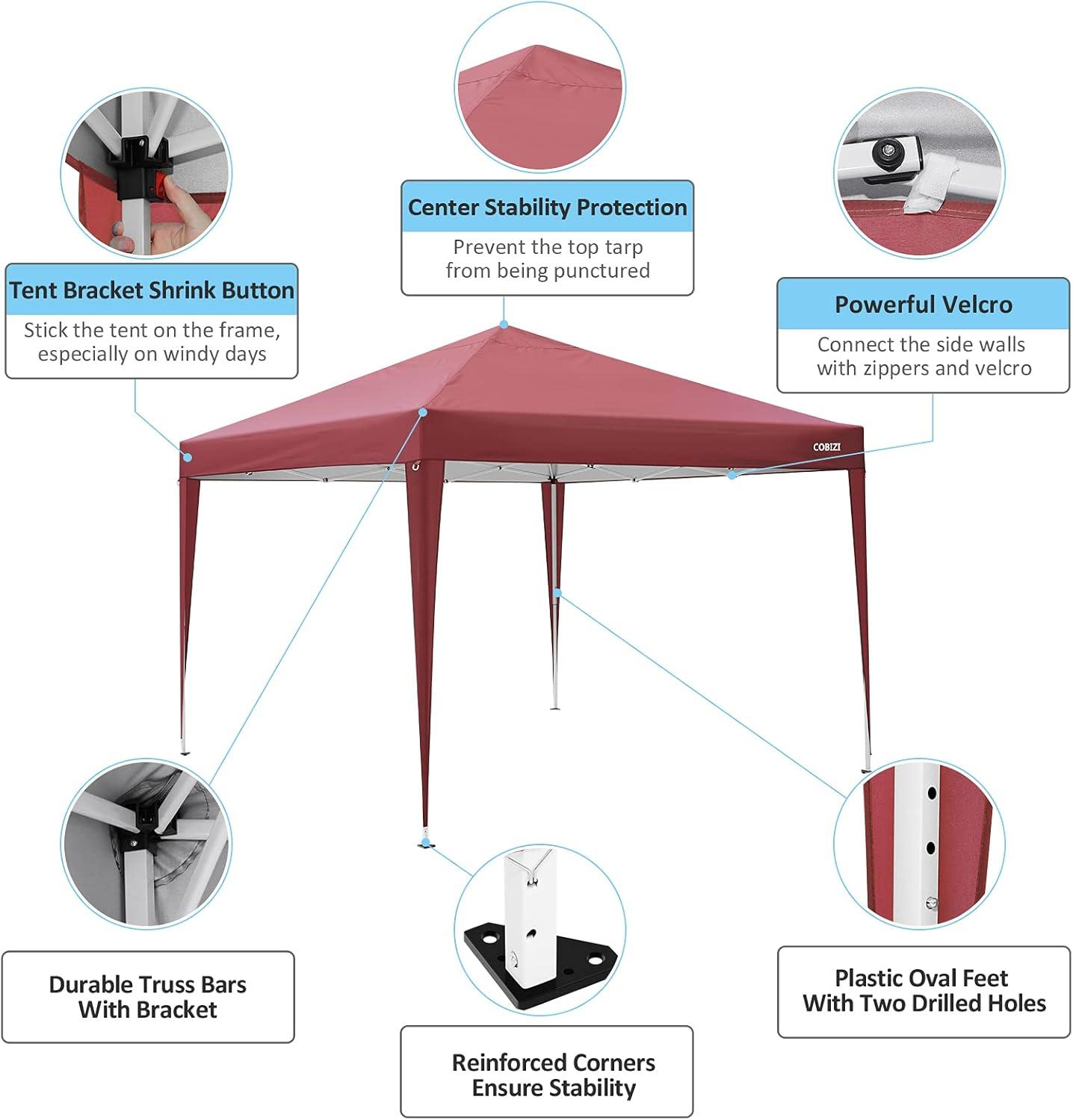 image:imageCOBIZI 12x12 Pop Up Gazebo On Clearance Canopy Tent Easy Up Outdoor Gazebo Waterproof Upgrade with Mosquito Nettings and Carry Bag for Patio Garden LawnRed
