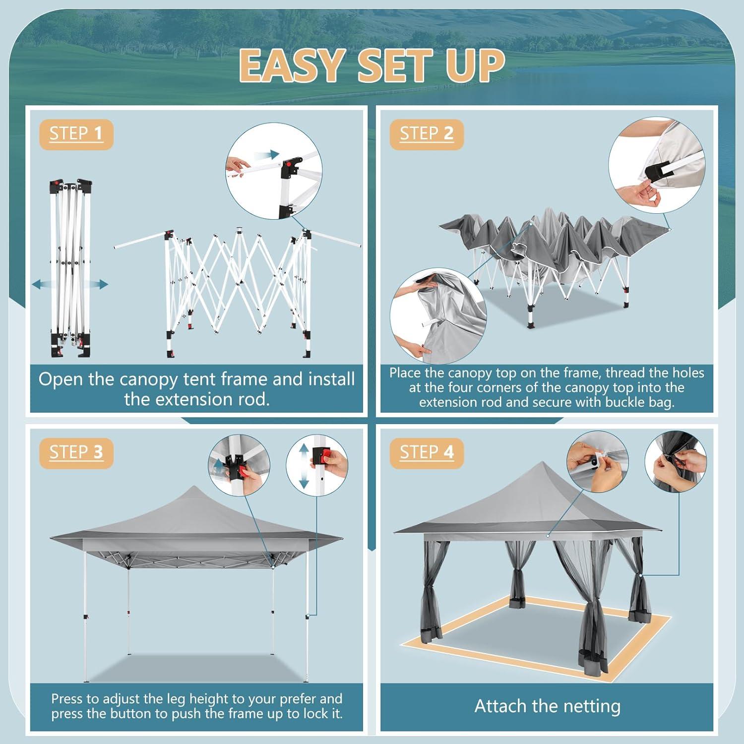 image:imageCOBIZI 12x12 Pop Up Gazebo On Clearance Canopy Tent Easy Up Outdoor Gazebo Waterproof Upgrade with Mosquito Nettings and Carry Bag for Patio Garden Lawn