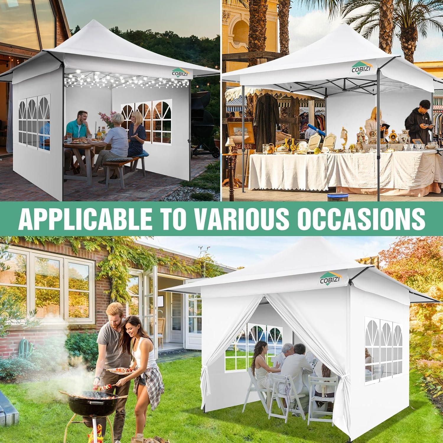 image:imageCOBIZI 13x13 Heavy Duty Pop Up Canopy with 4 Sidewalls Commercial Outdoor Party Tent with 4 SandBags for Events Parties and BBQs All Season Waterproof amp Height Adjustable WhitePure White
