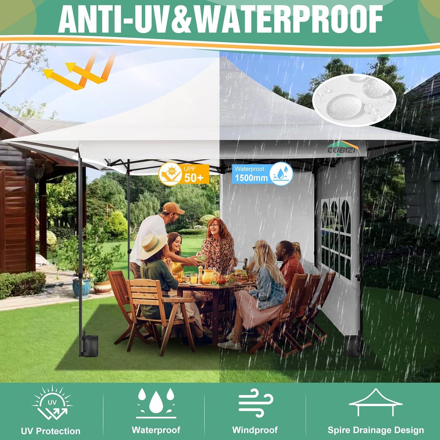 image:imageCOBIZI 13x13 Heavy Duty Pop Up Canopy with 4 Sidewalls Commercial Outdoor Party Tent with 4 SandBags for Events Parties and BBQs All Season Waterproof amp Height Adjustable WhitePure White