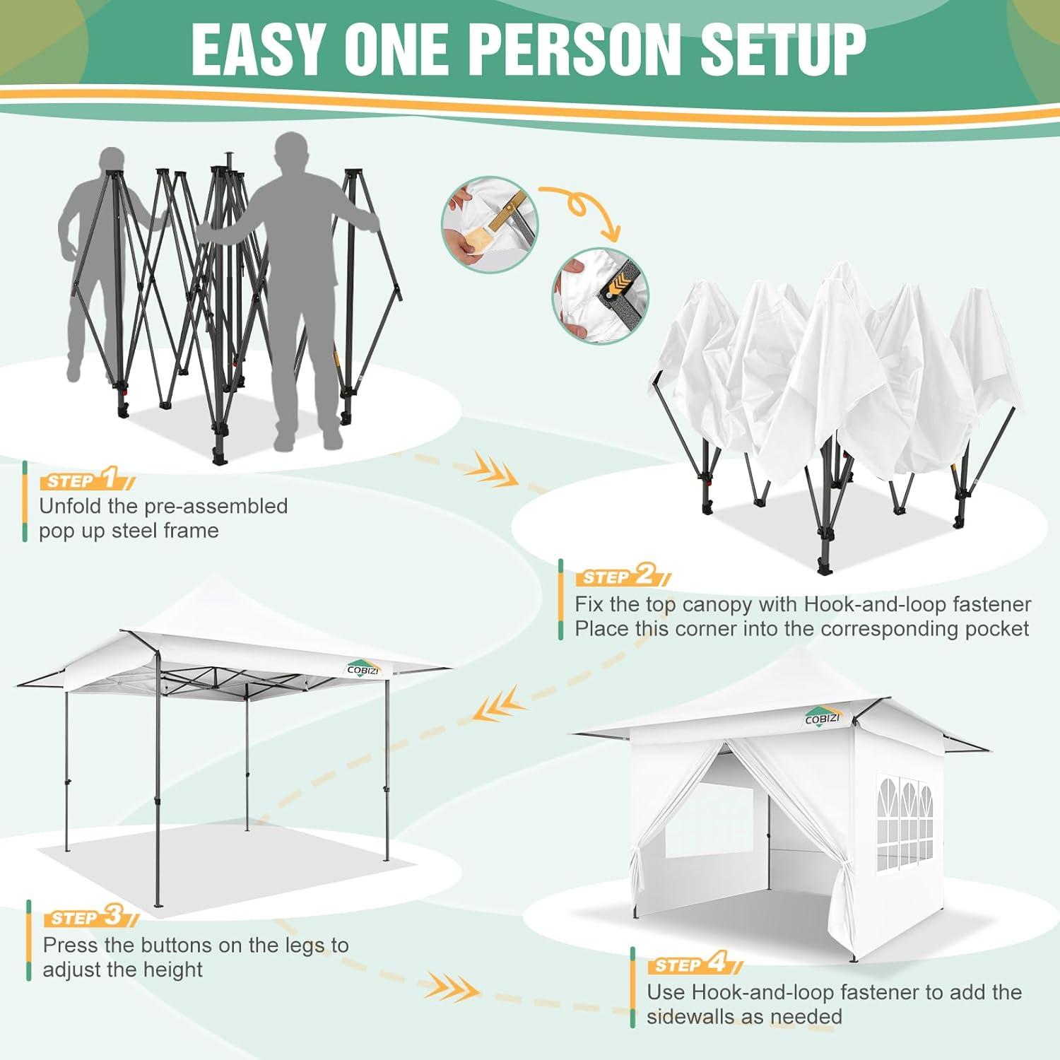 image:imageCOBIZI 13x13 Heavy Duty Pop Up Canopy with 4 Sidewalls Commercial Outdoor Party Tent with 4 SandBags for Events Parties and BBQs All Season Waterproof amp Height Adjustable WhitePure White