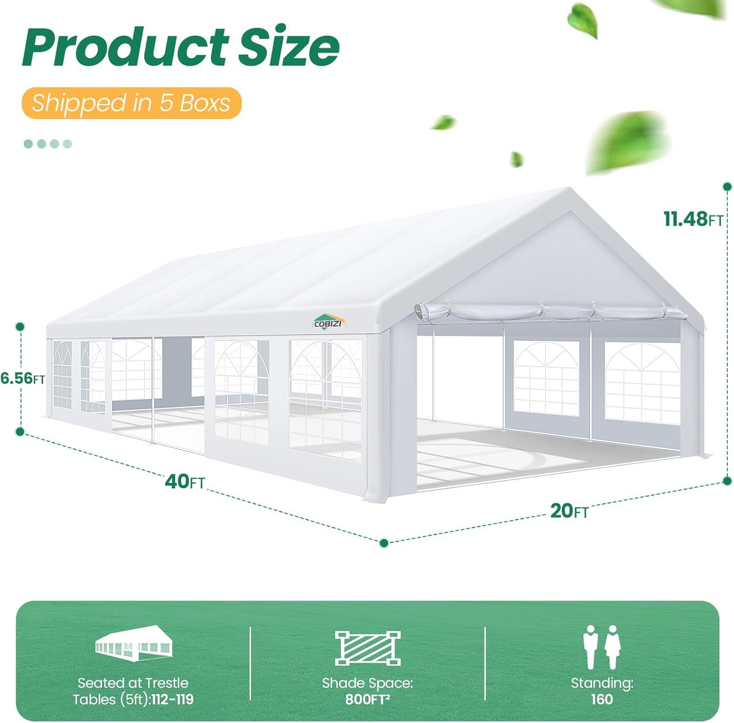 image:imageCOBIZI 20x40 Party Tent Heavy Duty Large Outdoor Wedding Tents for Parties with 12 Sidewalls amp Builtin SandbagsWaterproof Event Canopy Gazebo Commercial Tent for CarportCampingPatio