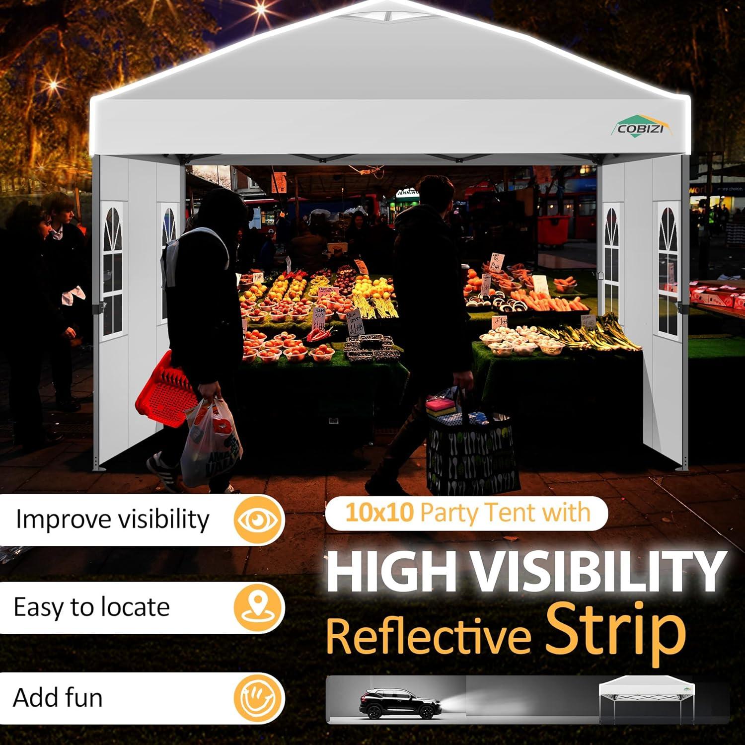image:imageCOBIZI Canopy 10x10 Pop Up Canopy Tent 1Button Push Easy up Outdoor Canopy Instant Portable Commercial Shelter Waterproof UPF50 Gazebo with Reflective Strip Air Vent amp 4 SandbagsKhakiWhite