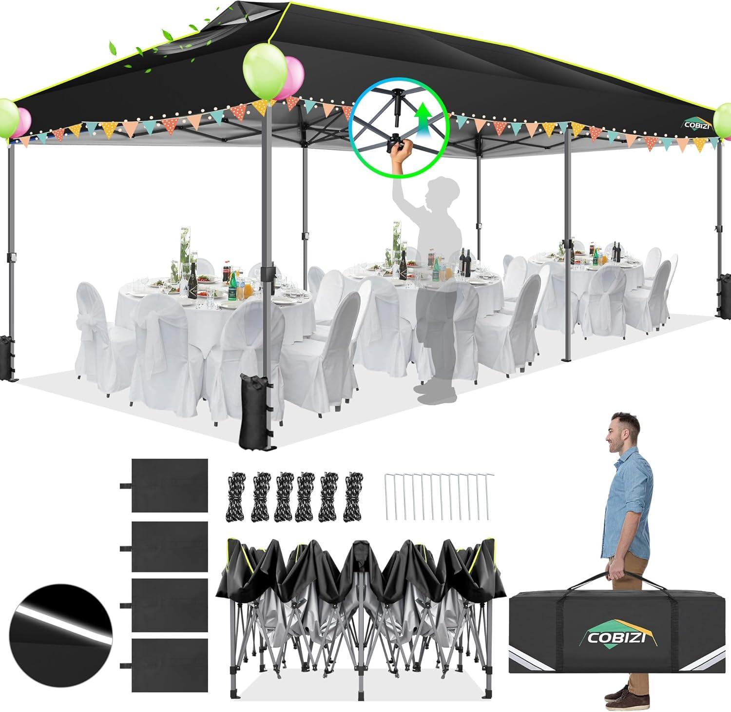 image:imageCOBIZI Canopy 10x10 Pop Up Canopy Tent 1Button Push Easy up Outdoor Canopy Instant Portable Commercial Shelter Waterproof UPF50 Gazebo with Reflective Strip Air Vent amp 4 SandbagsKhakiKhaki1year warranty
