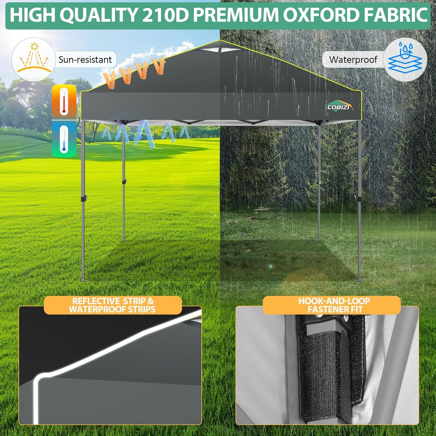 image:imageCOBIZI Canopy 10x10 Pop Up Canopy Tent 1Button Push Easy up Outdoor Canopy Instant Portable Commercial Shelter Waterproof UPF50 Gazebo with Reflective Strip Air Vent amp 4 SandbagsKhakiGrey1year warranty