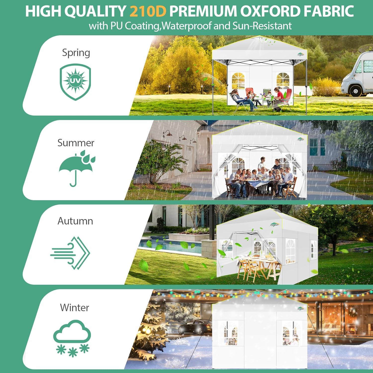 image:imageCOBIZI Canopy 10x10 Pop Up Canopy Tent 1Button Push Easy up Outdoor Canopy Instant Portable Commercial Shelter Waterproof UPF50 Gazebo with Reflective Strip Air Vent amp 4 SandbagsKhakiWhite1year warranty