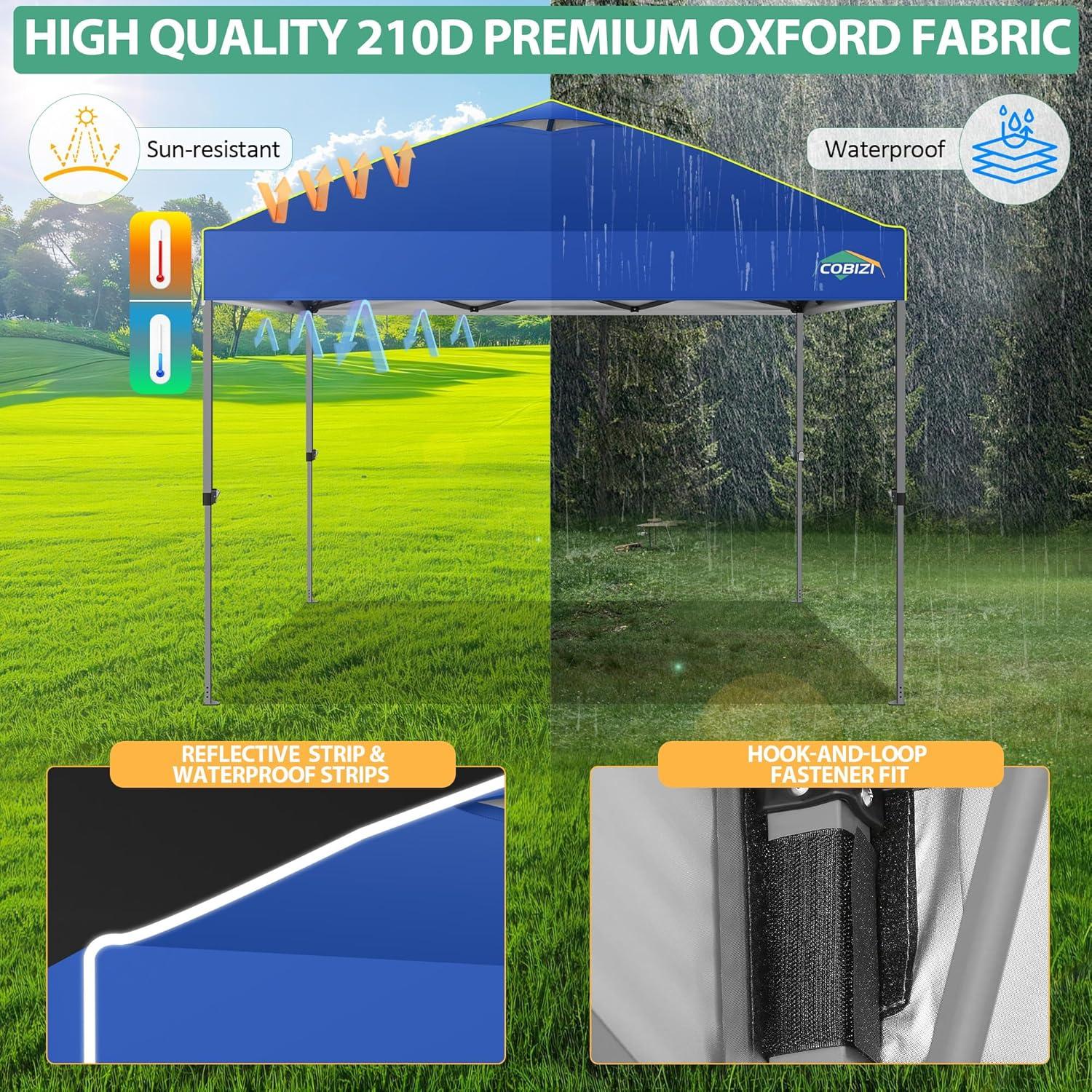 image:imageCOBIZI Canopy 10x10 Pop Up Canopy Tent 1Button Push Easy up Outdoor Canopy Instant Portable Commercial Shelter Waterproof UPF50 Gazebo with Reflective Strip Air Vent amp 4 SandbagsKhakiBlue1year warranty